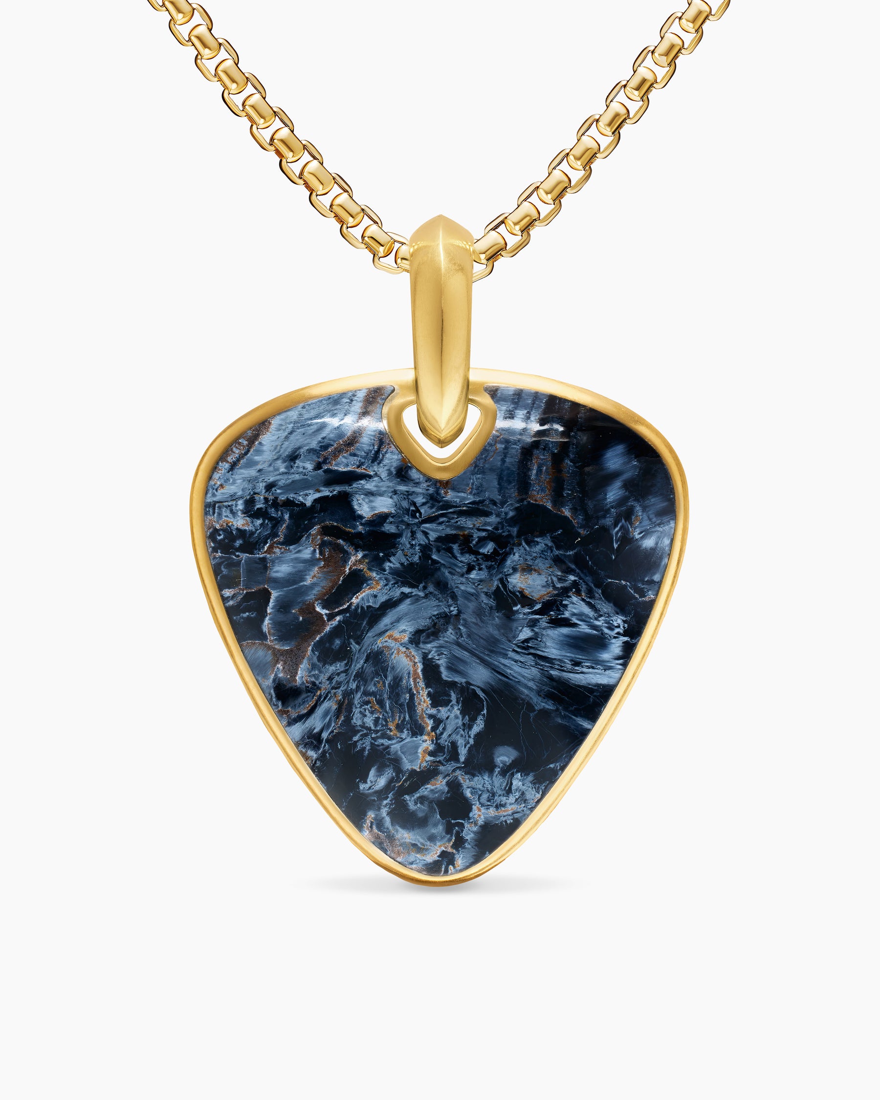 Streamline Pick Amulet in 18K Yellow Gold with Pietersite, 31mm