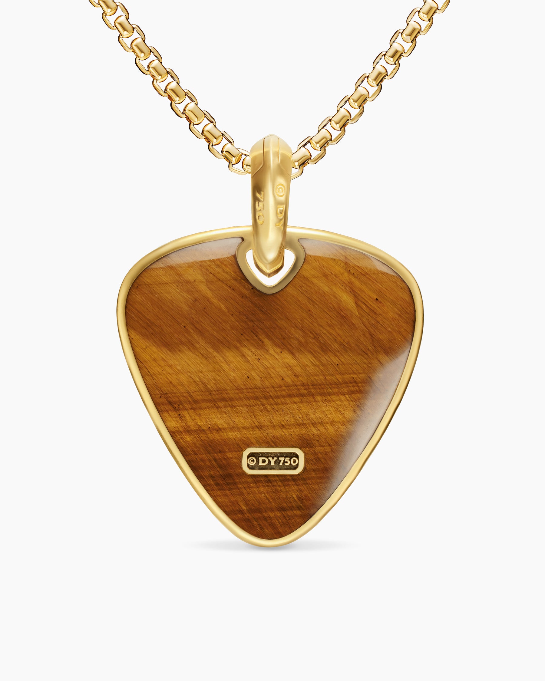 Streamline Pick Amulet in 18K Yellow Gold with Tiger's Eye, 31mm - Image 3