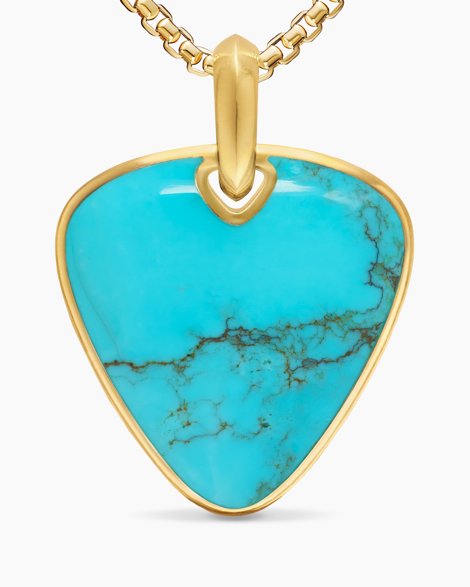 Streamline Pick Amulet in 18K Yellow Gold with Turquoise, 31mm - Image 4
