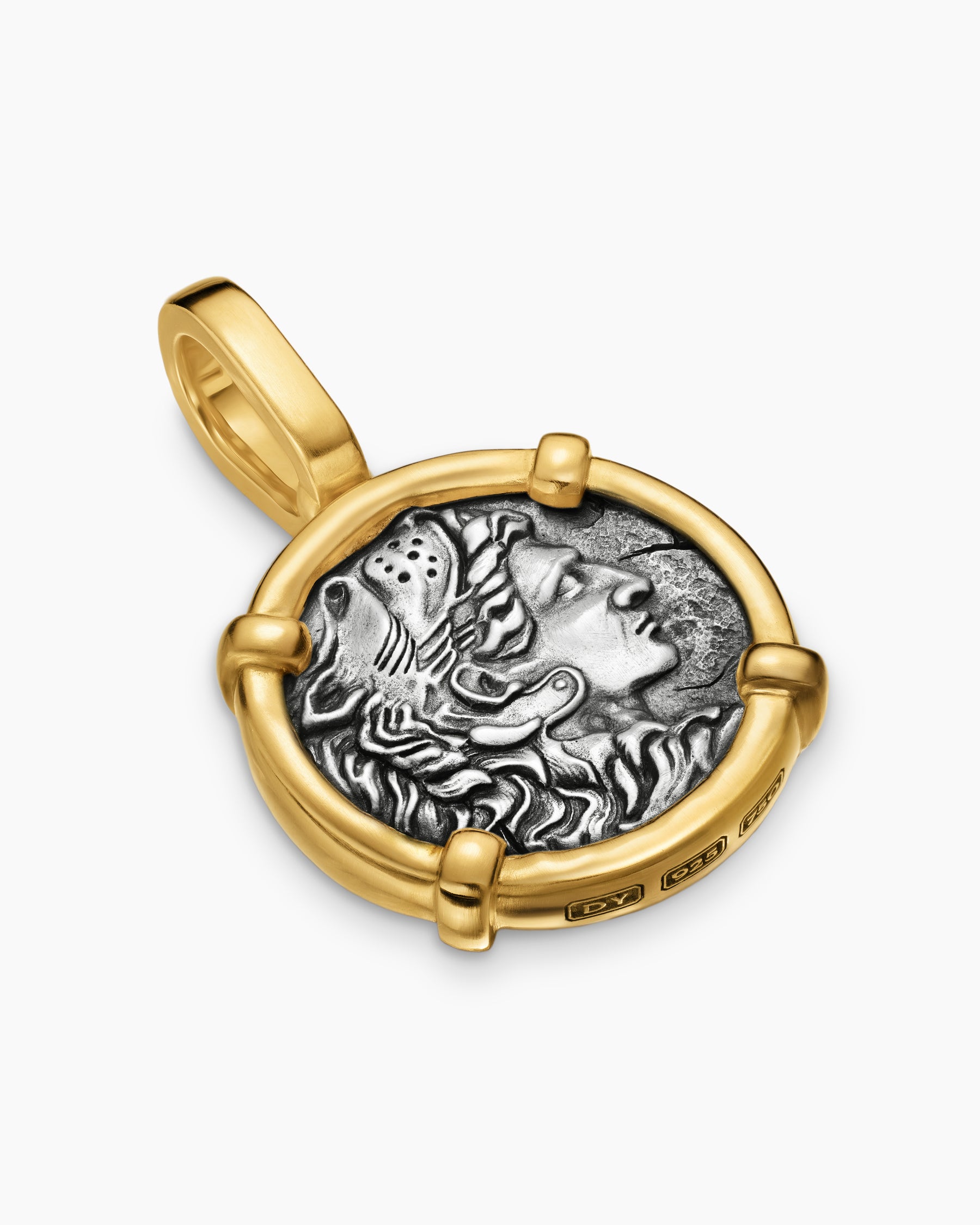 Alternative view of Alexander the Great Amulet in Sterling Silver with 18K Yellow Gold, 20.5mm