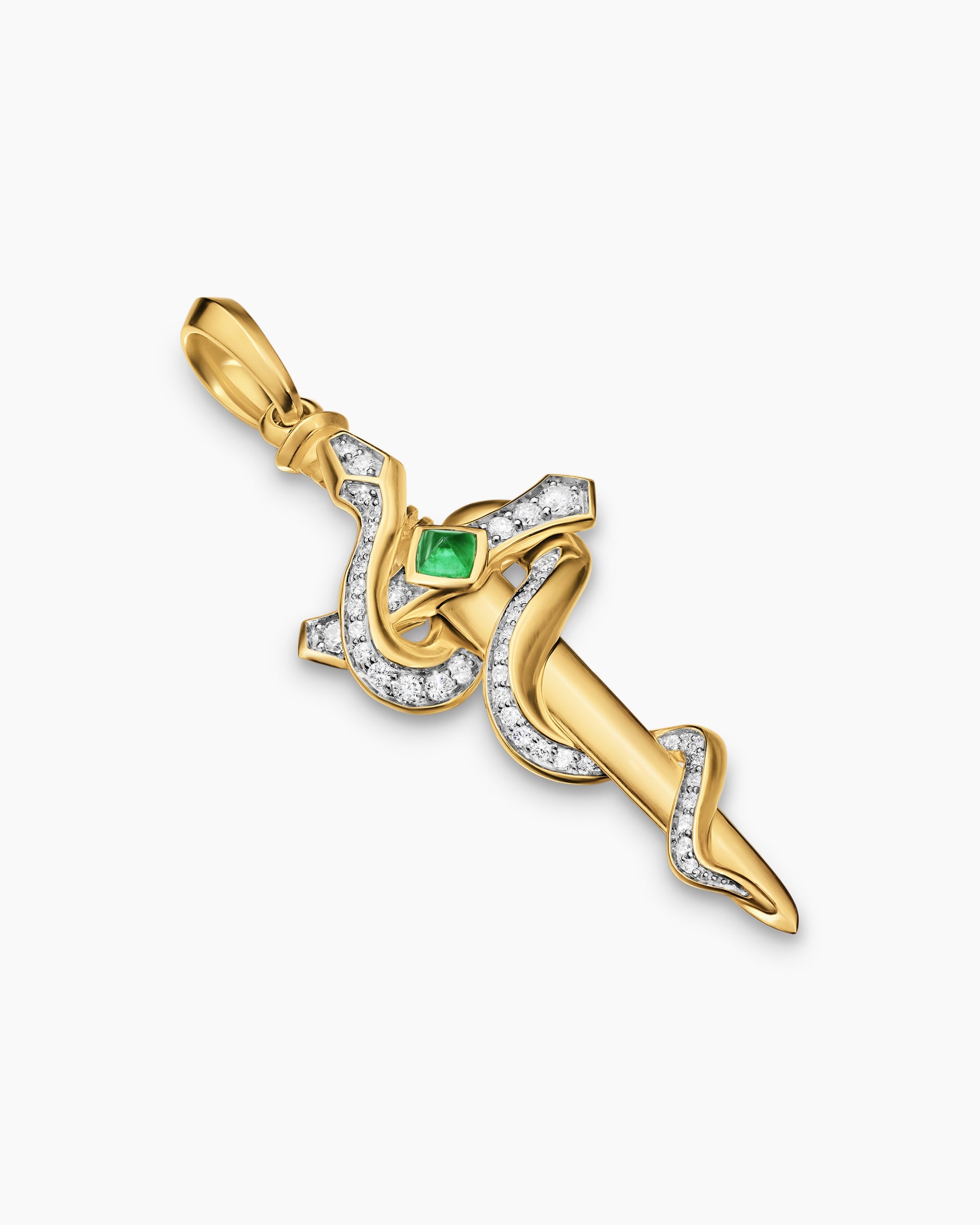 Ouroboros Snake Amulet in 18K Yellow Gold with Emerald and Diamonds, 48mm - Image 3