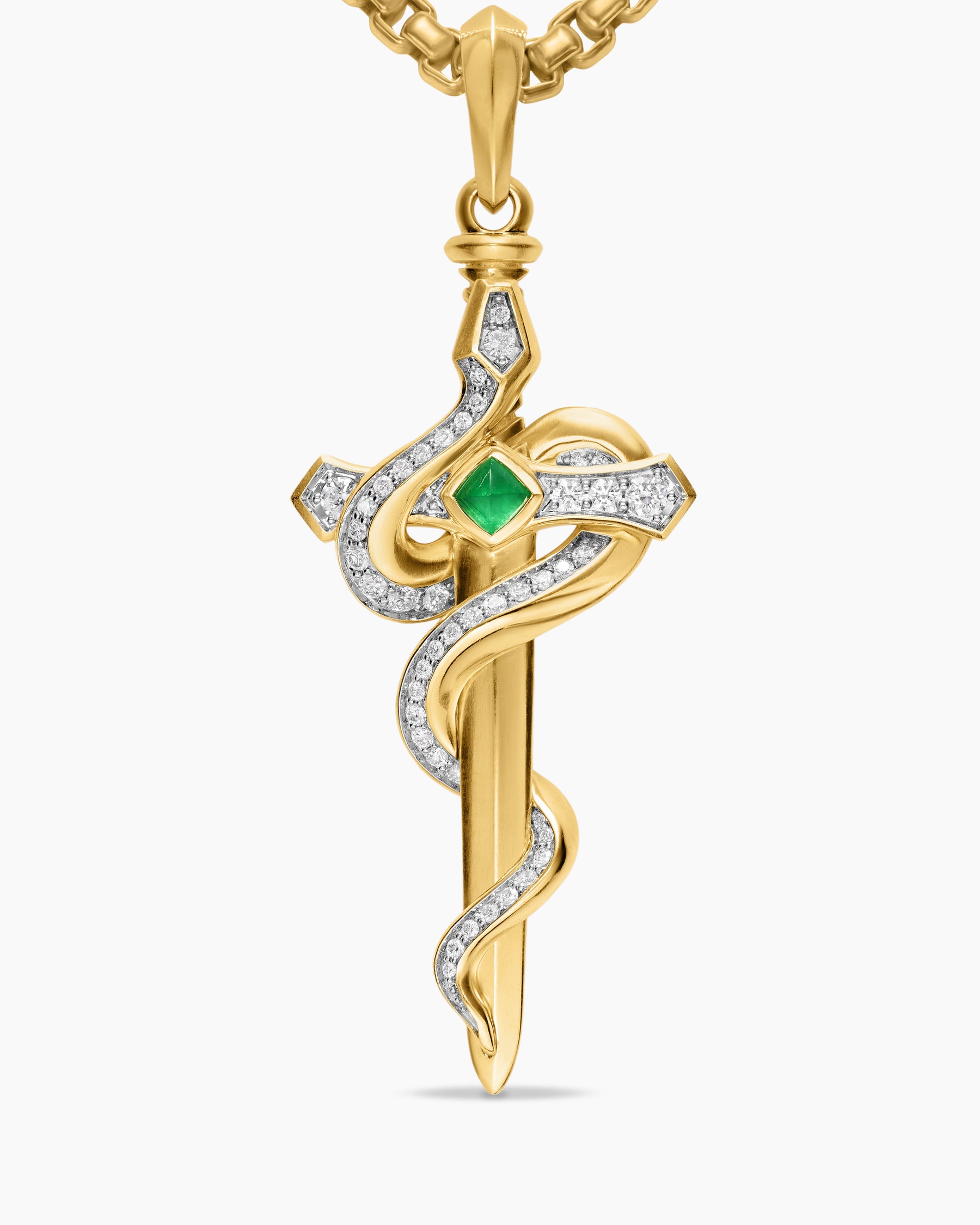 Ouroboros Snake Amulet in 18K Yellow Gold with Emerald and Diamonds, 48mm - Image 5