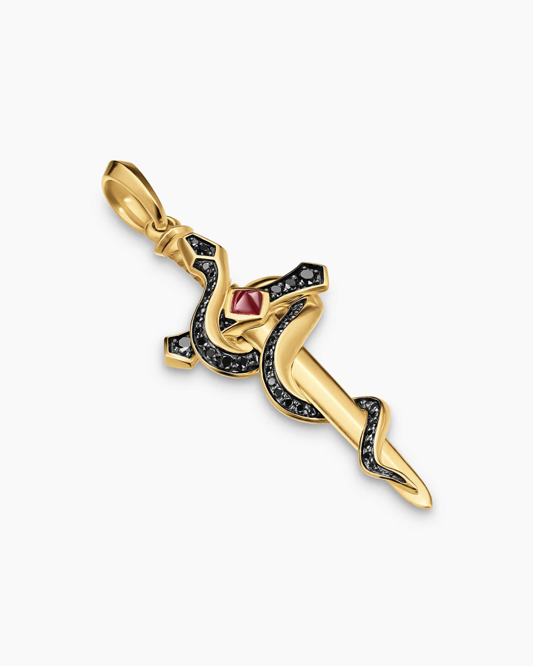 Ouroboros Snake Amulet in 18K Yellow Gold with Ruby and Black Diamonds, 48mm - Image 3