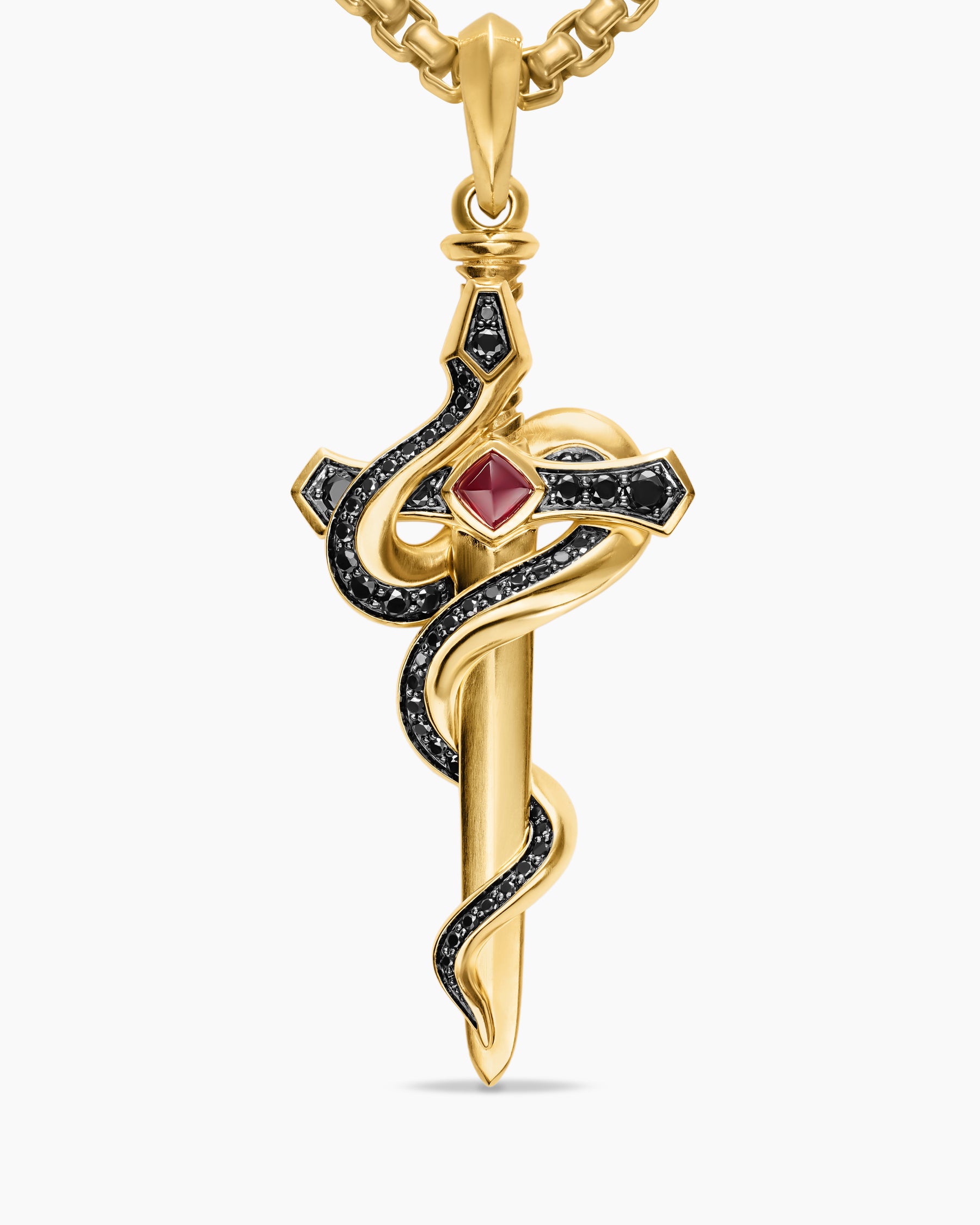 Ouroboros Snake Amulet in 18K Yellow Gold with Ruby and Black Diamonds, 48mm - Image 5