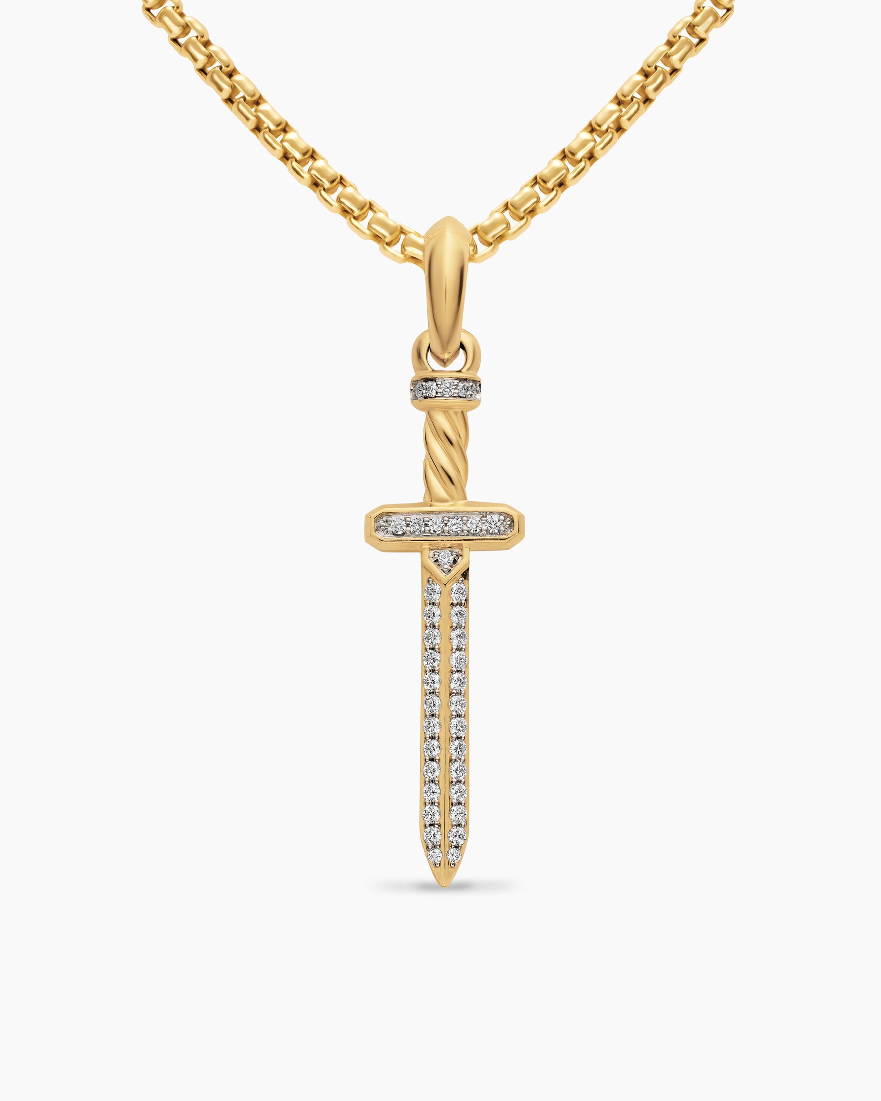 Pavé Sword Amulet in 18K Yellow Gold with Diamonds, 41.3mm