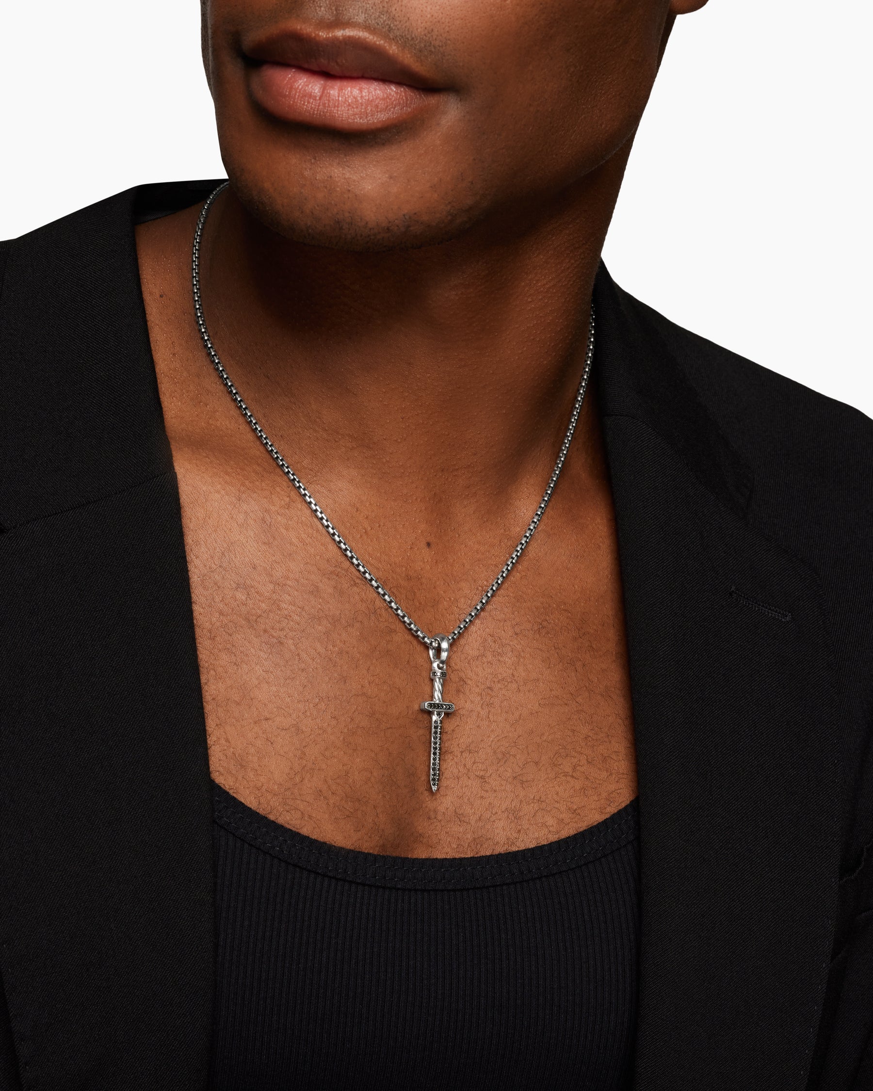Alternative view of Pavé Sword Amulet in Sterling Silver with Black Diamonds, 41.3mm