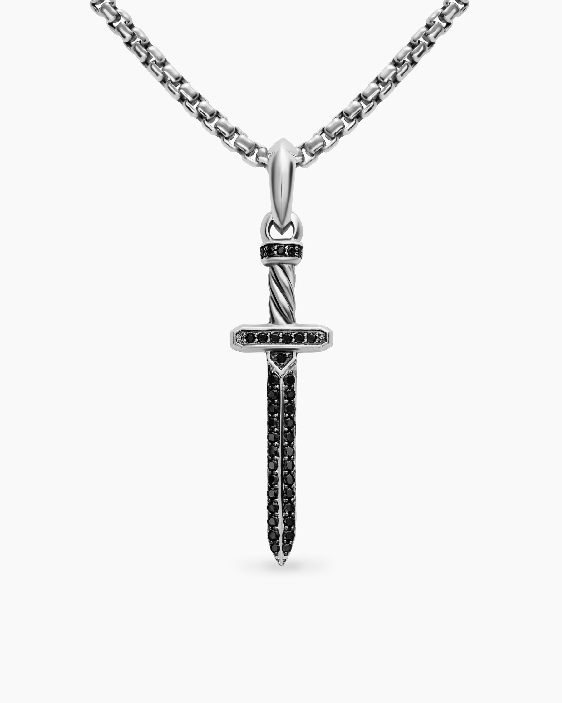 Pavé Sword Amulet in Sterling Silver with Black Diamonds, 41.3mm