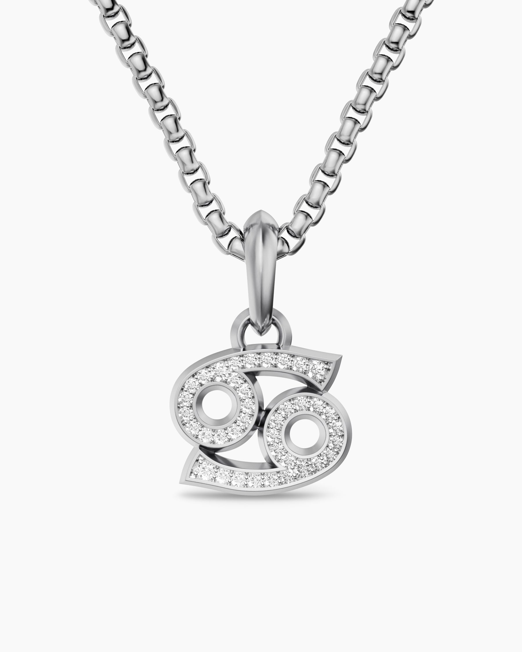 Cancer Amulet in Sterling Silver with Diamonds, 17mm