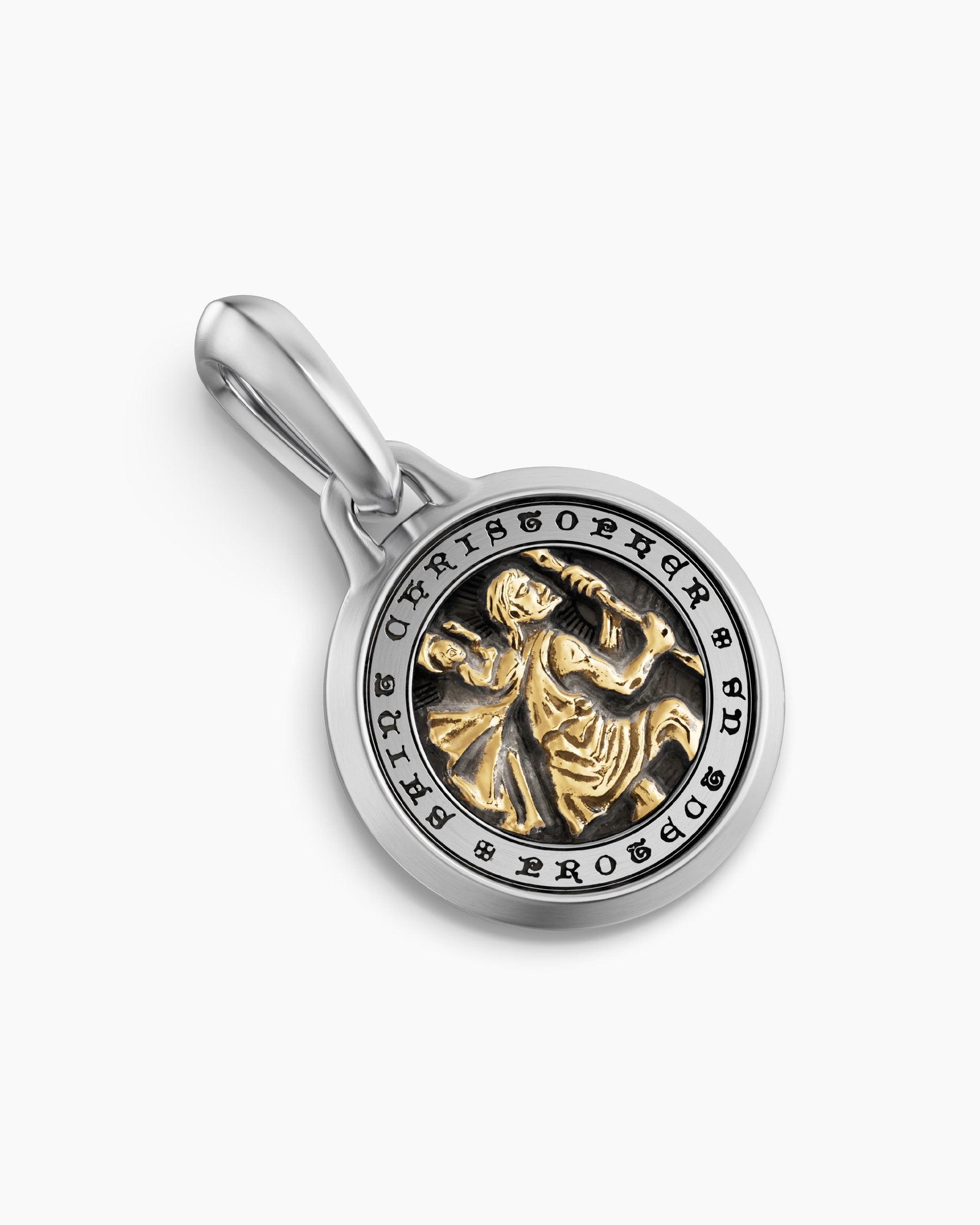 St. Christopher Amulet in Sterling Silver with 14K Yellow Gold, 21.2mm - Image 3