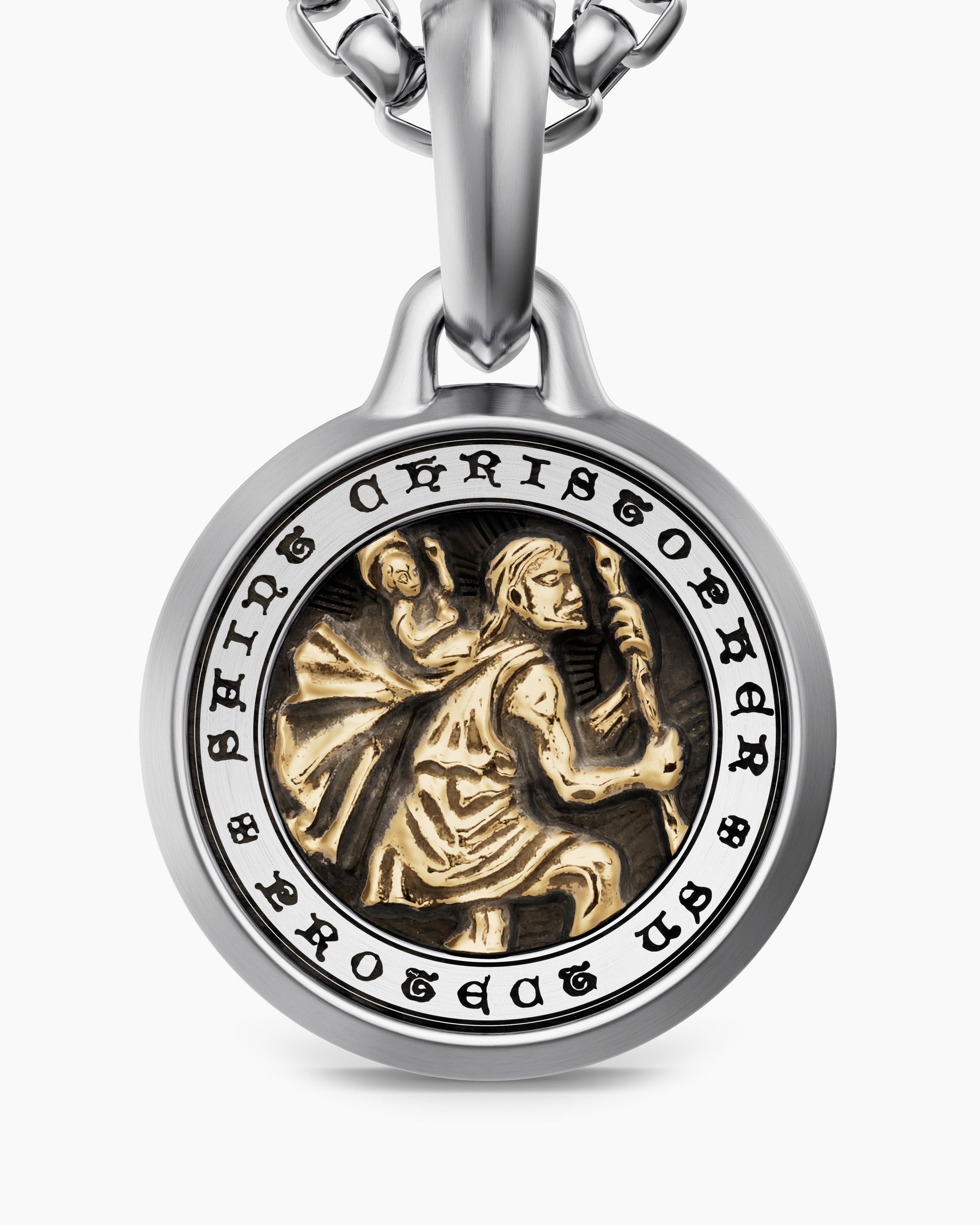 St. Christopher Amulet in Sterling Silver with 14K Yellow Gold, 21.2mm - Image 5