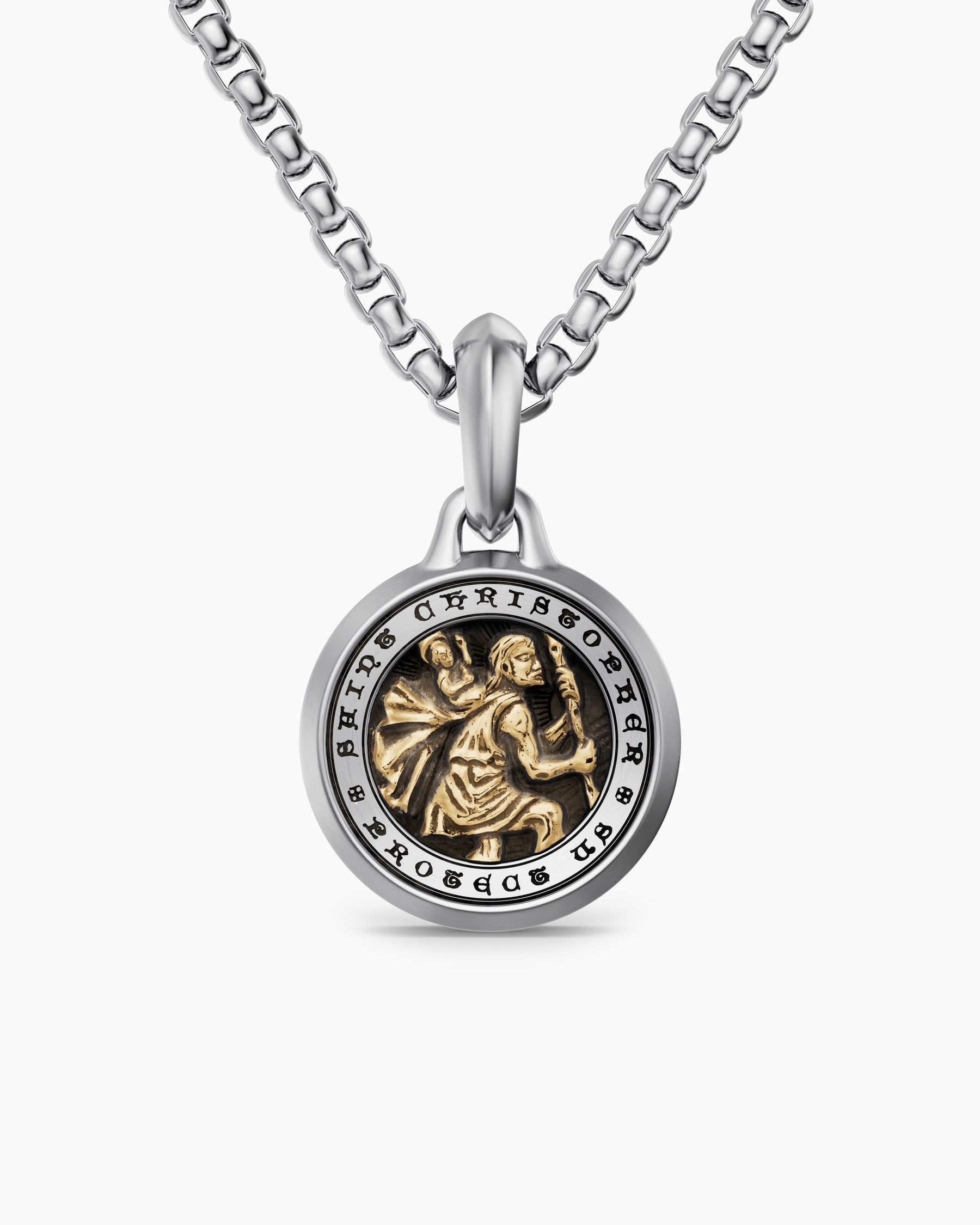 St. Christopher Amulet in Sterling Silver with 14K Yellow Gold, 21.2mm