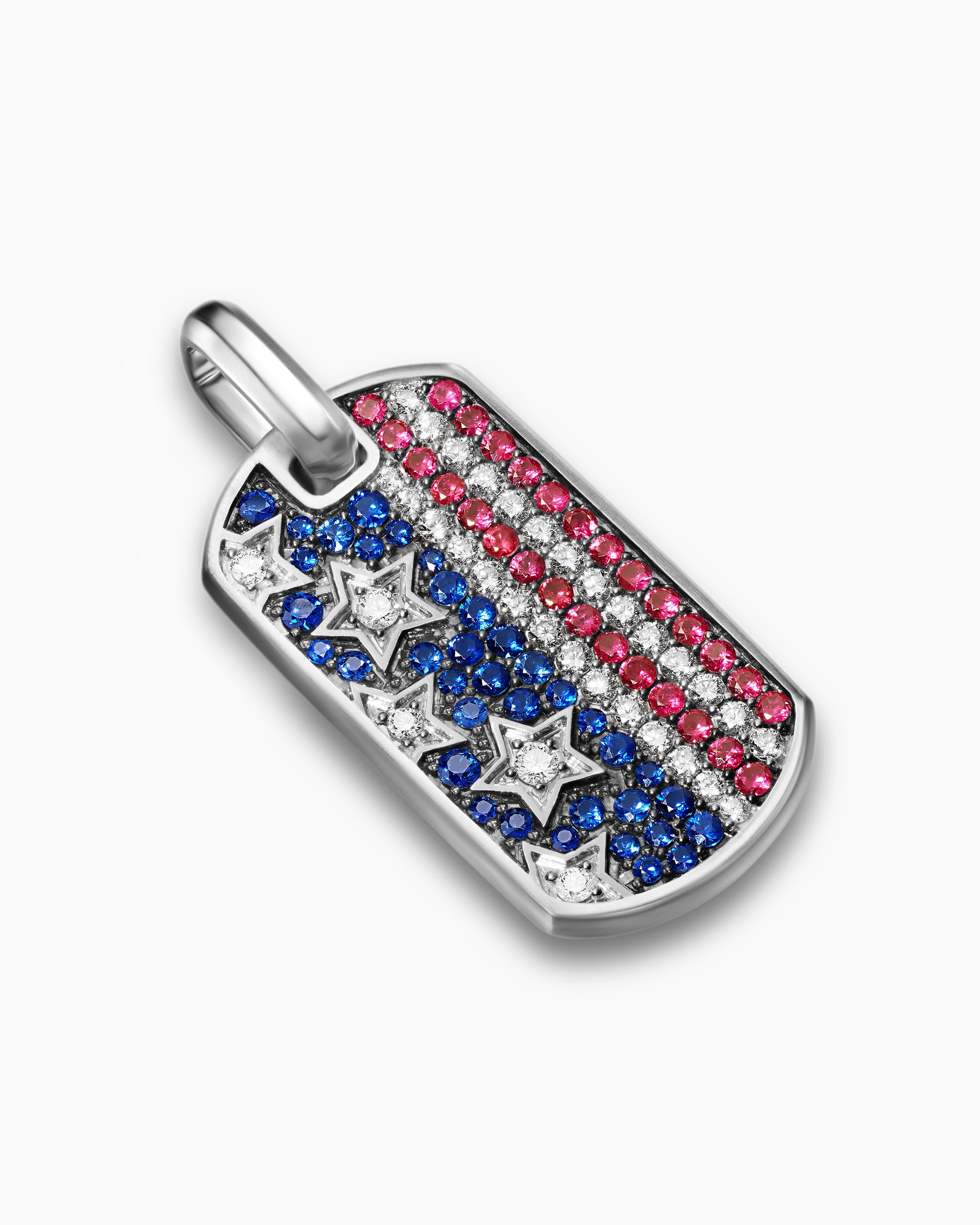 Alternative view of Chevron American Flag Tag in Sterling Silver with Sapphires, Diamonds, and Rubies, 35mm