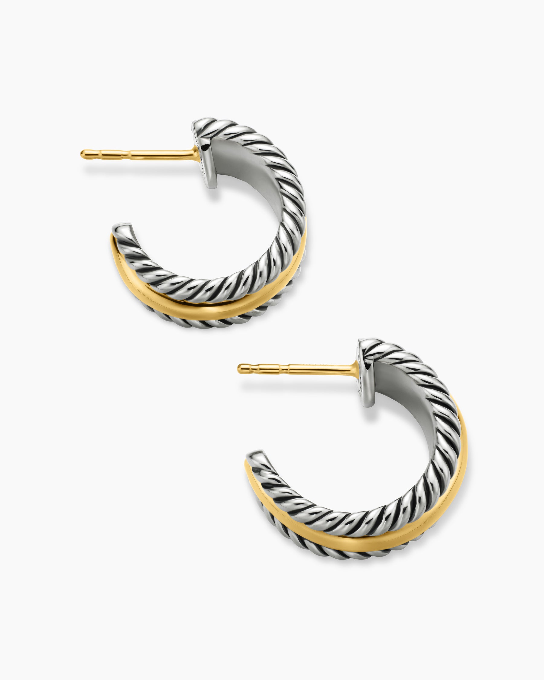 Cable Collectibles Huggie Hoop Earrings in Sterling Silver with 14K Yellow Gold, 15.6mm - Image 4