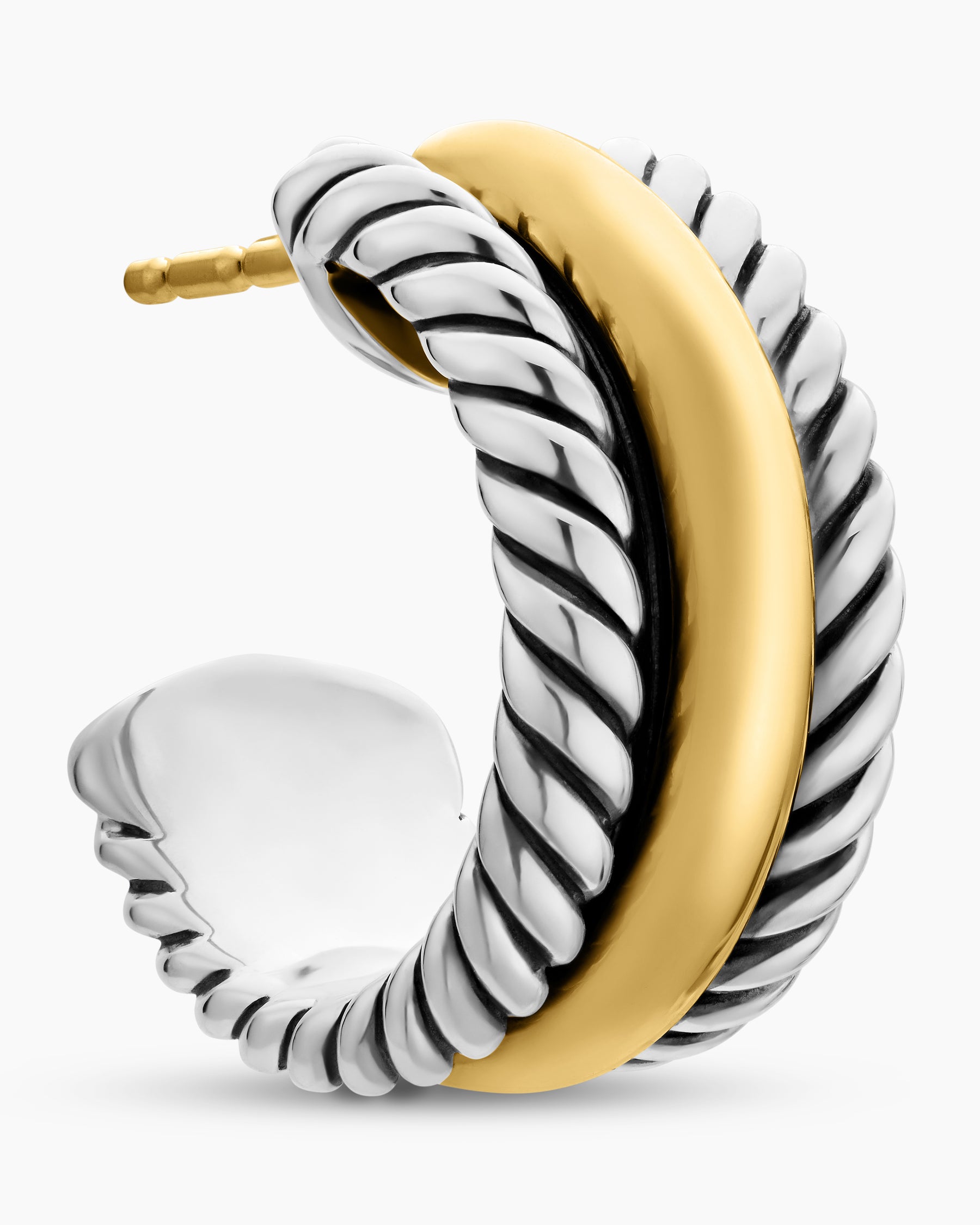 Cable Collectibles Huggie Hoop Earrings in Sterling Silver with 14K Yellow Gold, 15.6mm - Image 5