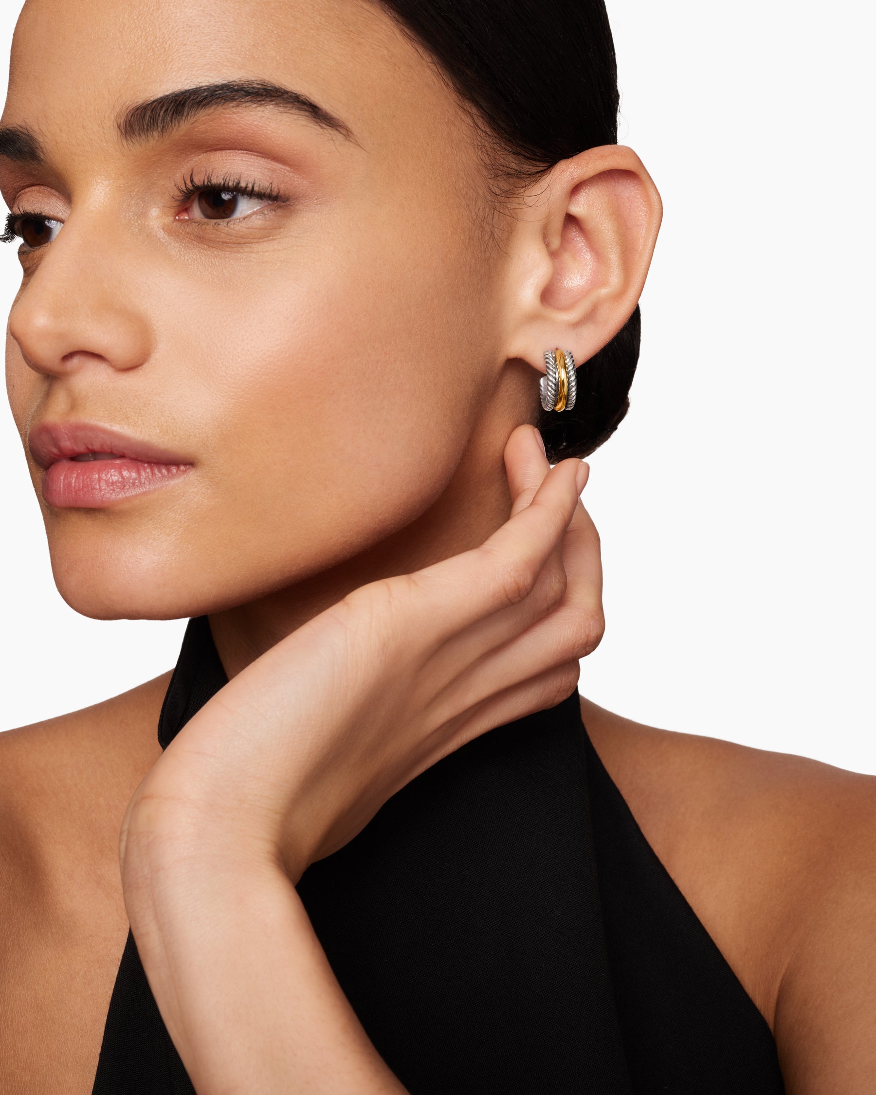 Cable Collectibles Huggie Hoop Earrings in Sterling Silver with 14K Yellow Gold, 15.6mm - Image 6