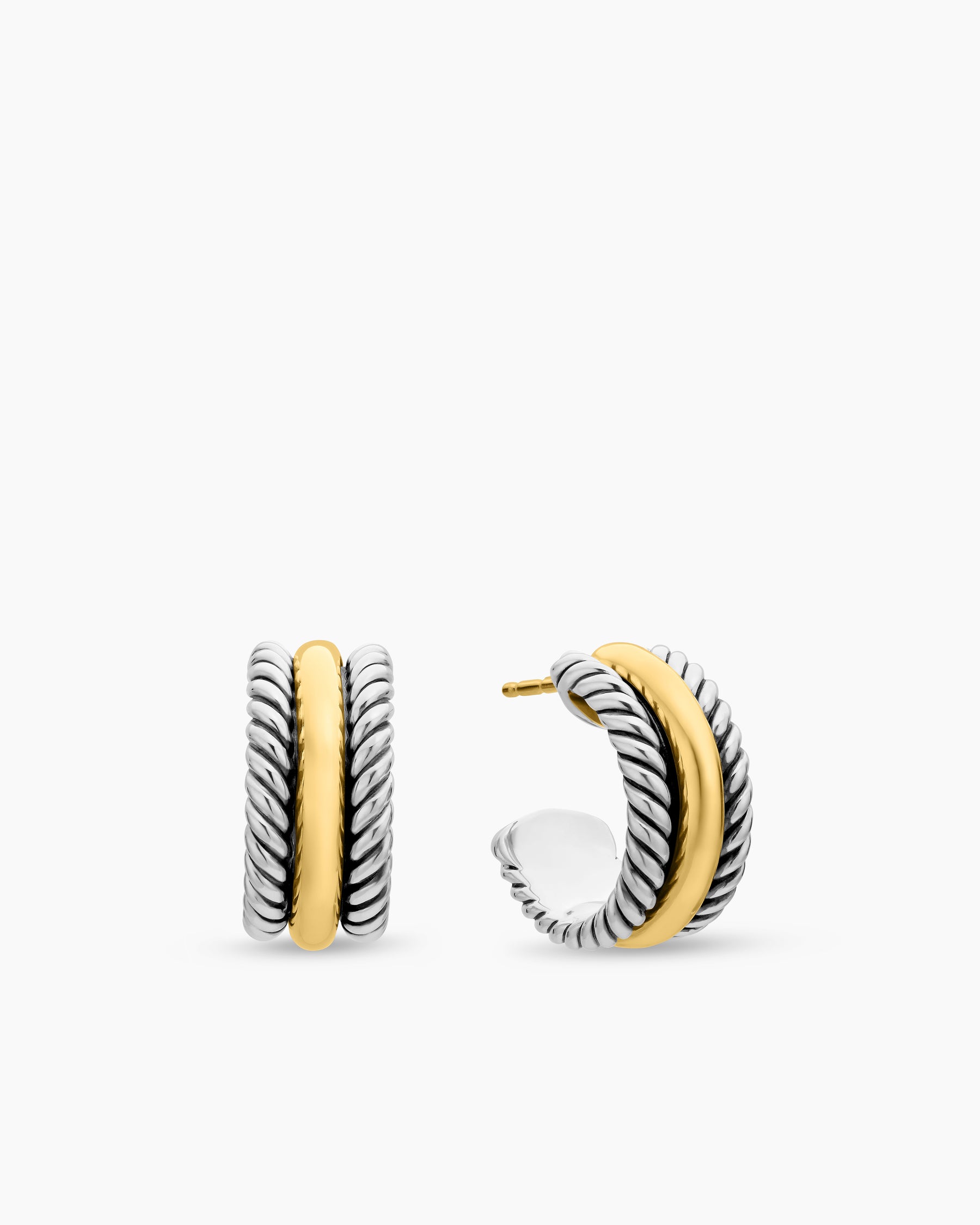 Cable Collectibles Huggie Hoop Earrings in Sterling Silver with 14K Yellow Gold, 15.6mm