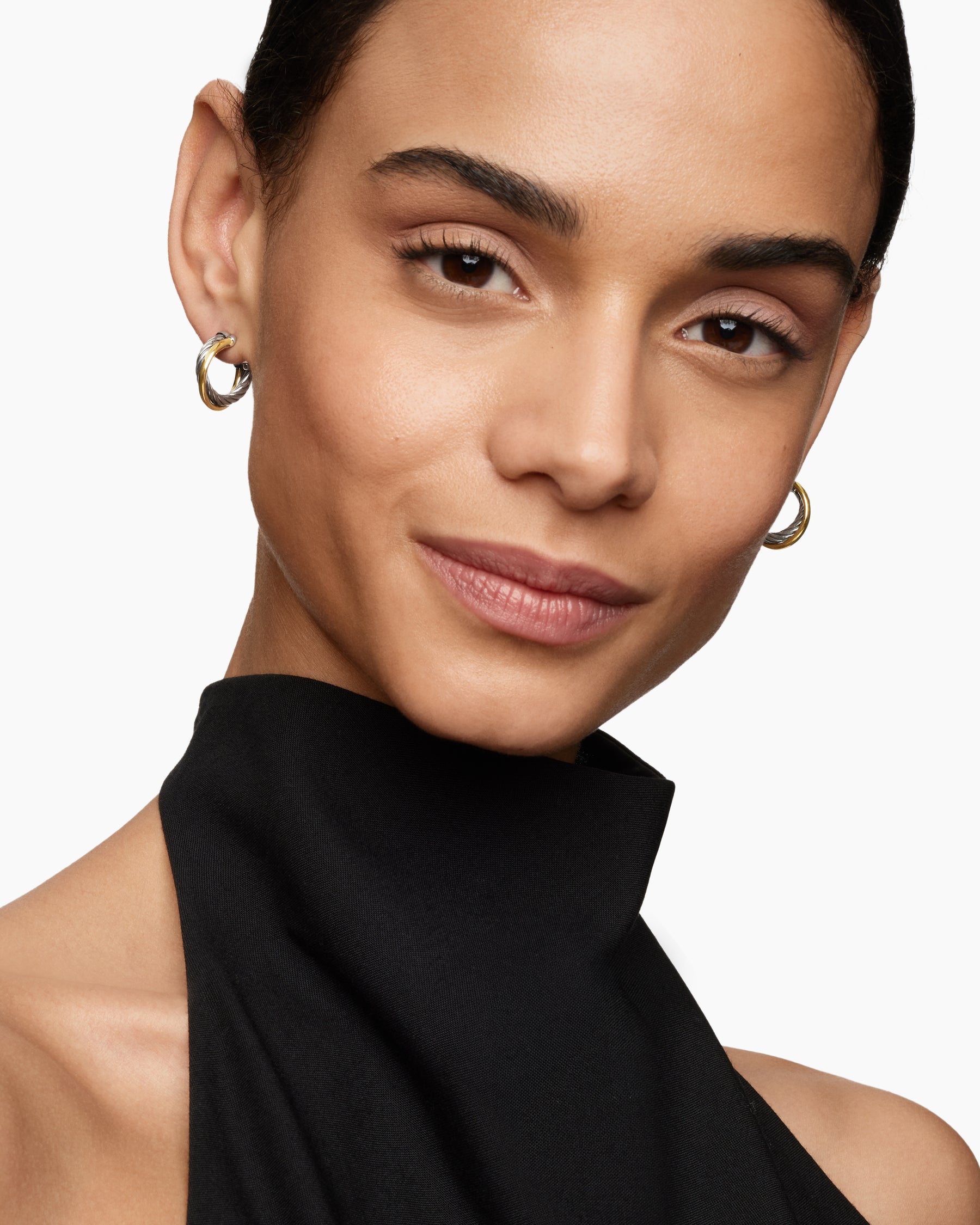 Alternative view of Crossover Hoop Earrings in Sterling Silver with 18K Yellow Gold, 17mm