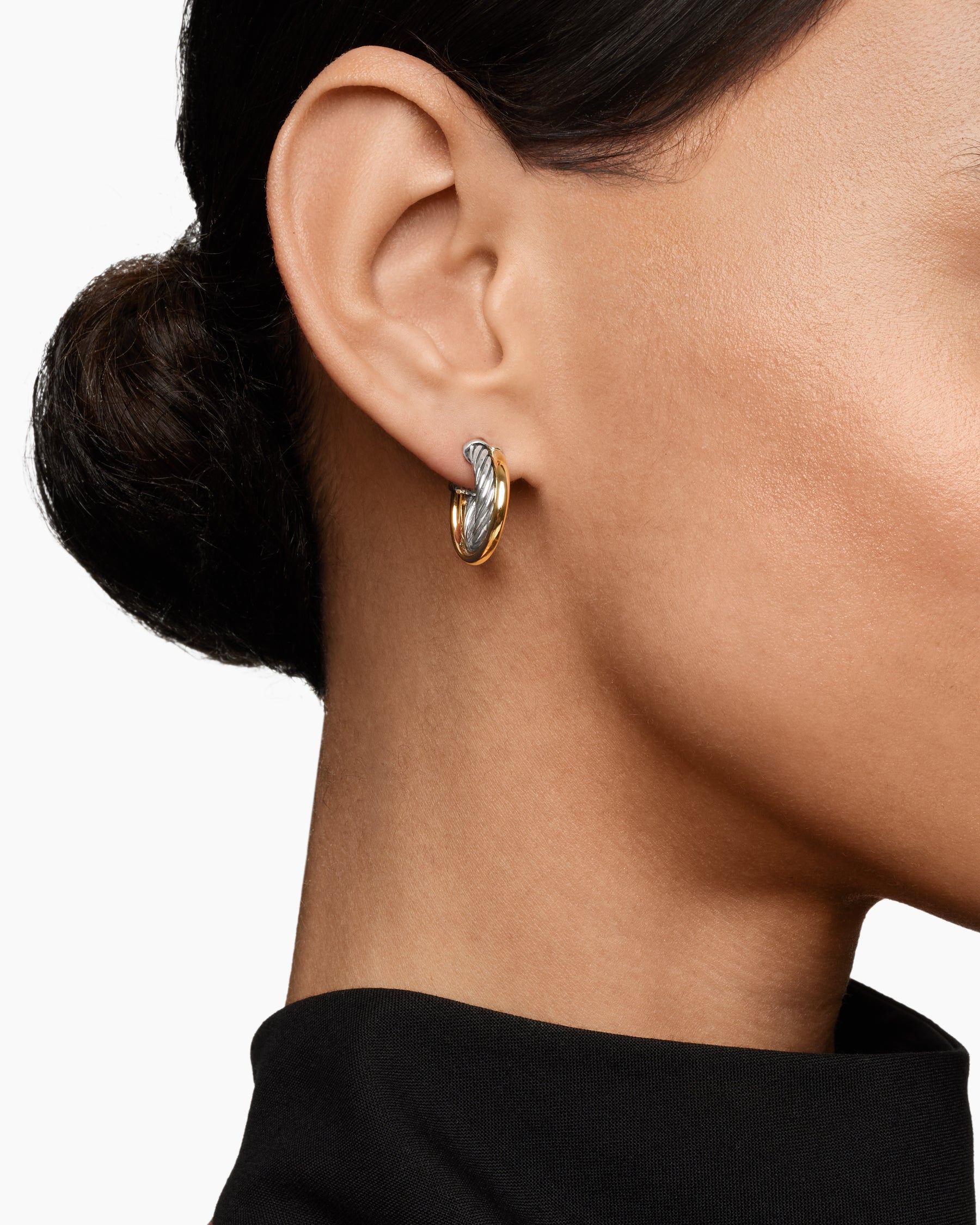 Crossover Hoop Earrings in Sterling Silver with 18K Yellow Gold, 17mm - Image 6