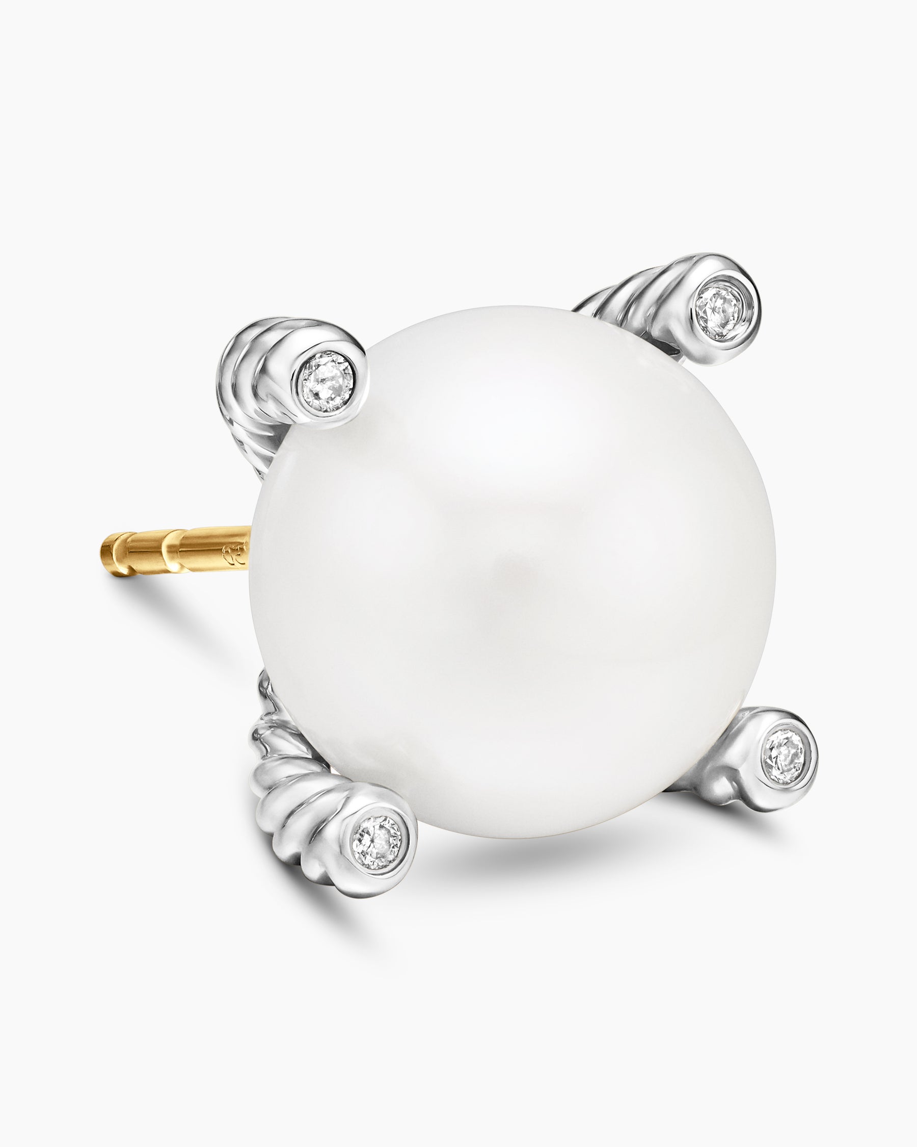 Pearl Stud Earrings in Sterling Silver with Pearls and Diamonds, 14mm - Image 4