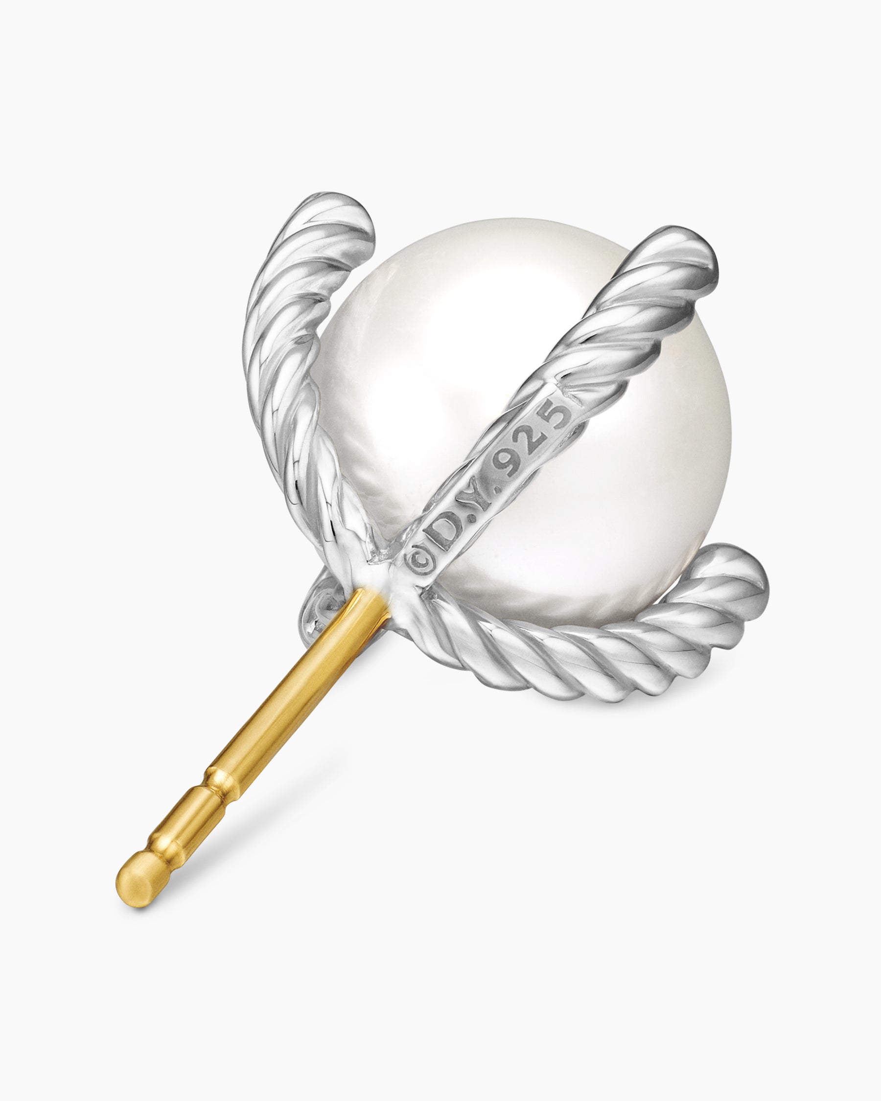 Pearl Stud Earrings in Sterling Silver with Pearls and Diamonds, 14mm - Image 5