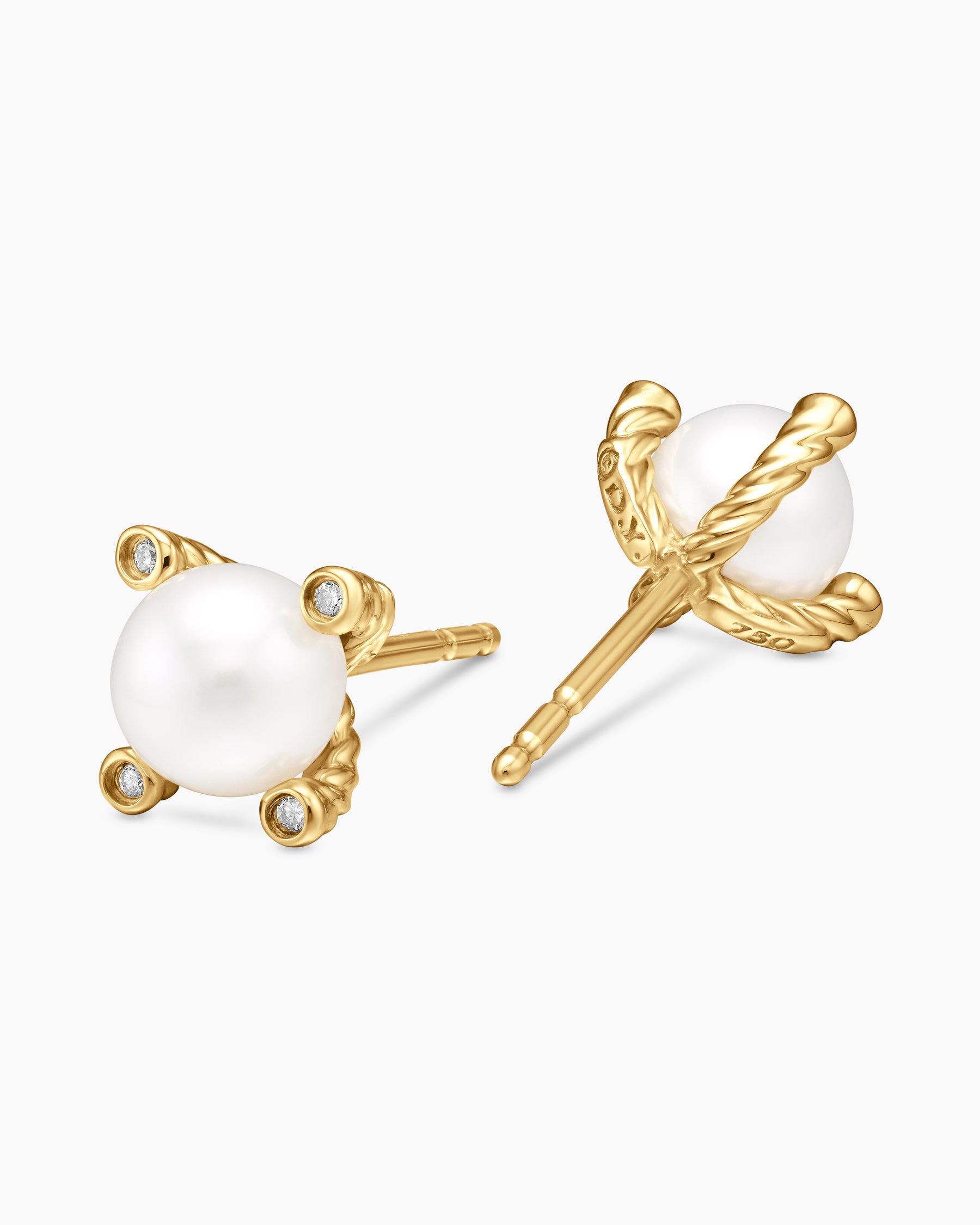 Pearl Stud Earrings in 18K Yellow Gold with Pearls and Diamonds, 7.4mm - Image 3