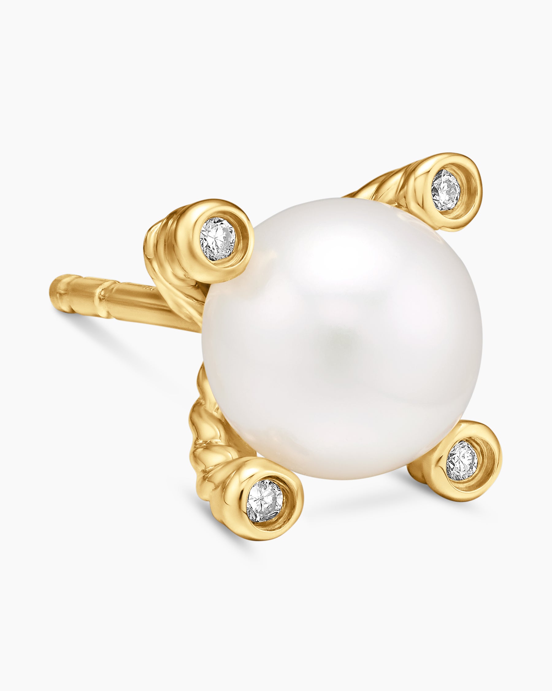 Pearl Stud Earrings in 18K Yellow Gold with Pearls and Diamonds, 7.4mm - Image 4