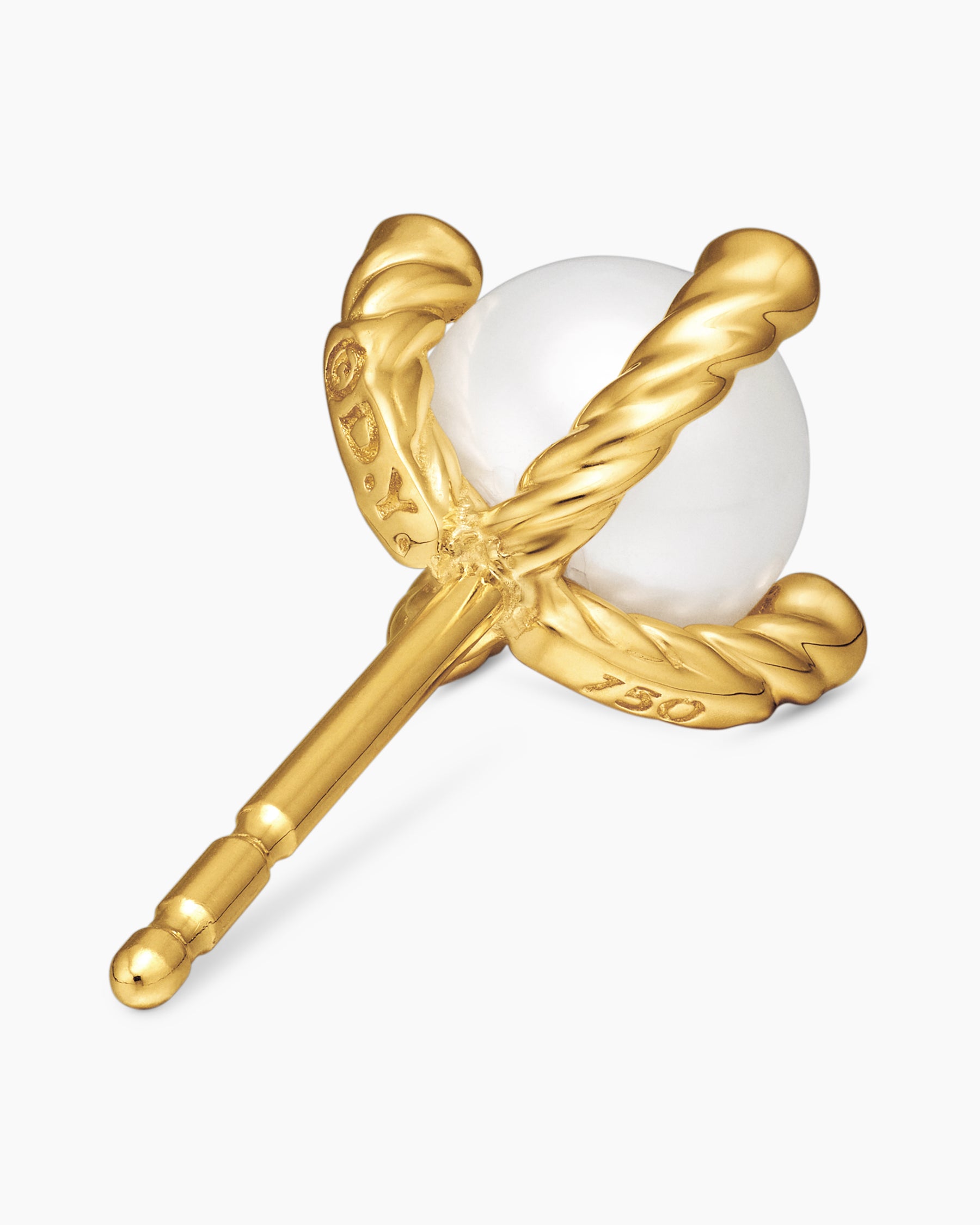 Pearl Stud Earrings in 18K Yellow Gold with Pearls and Diamonds, 7.4mm - Image 5