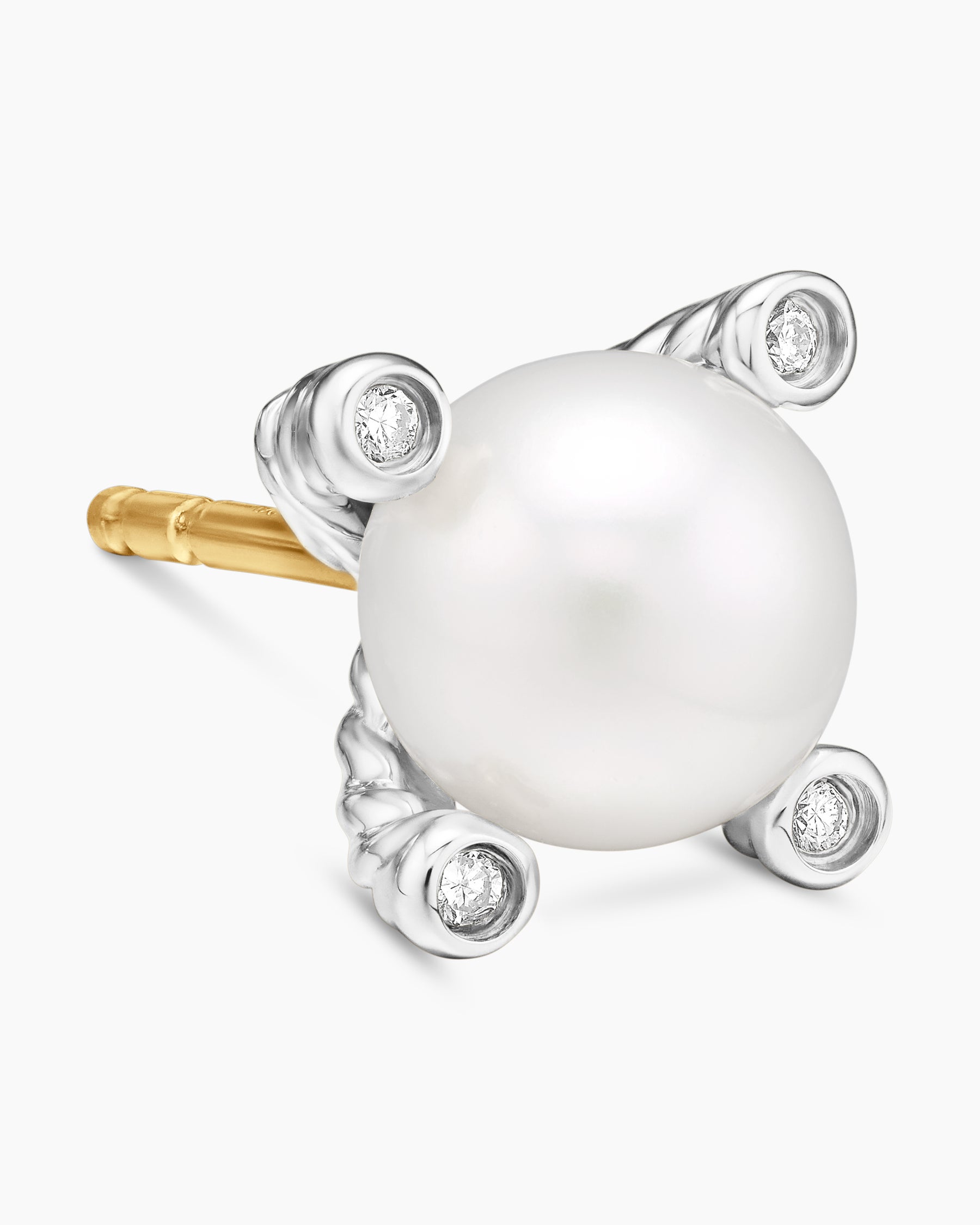 Pearl Stud Earrings in Sterling Silver with Pearls and Diamonds, 7.4mm - Image 4