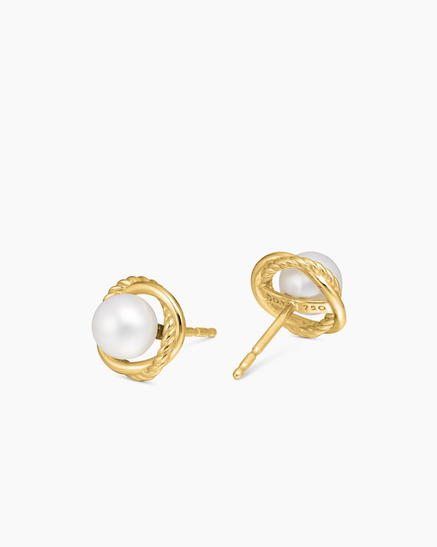 Crossover Infinity Pearl Stud Earrings in 18K Yellow Gold with Pearls, 10mm - Image 3