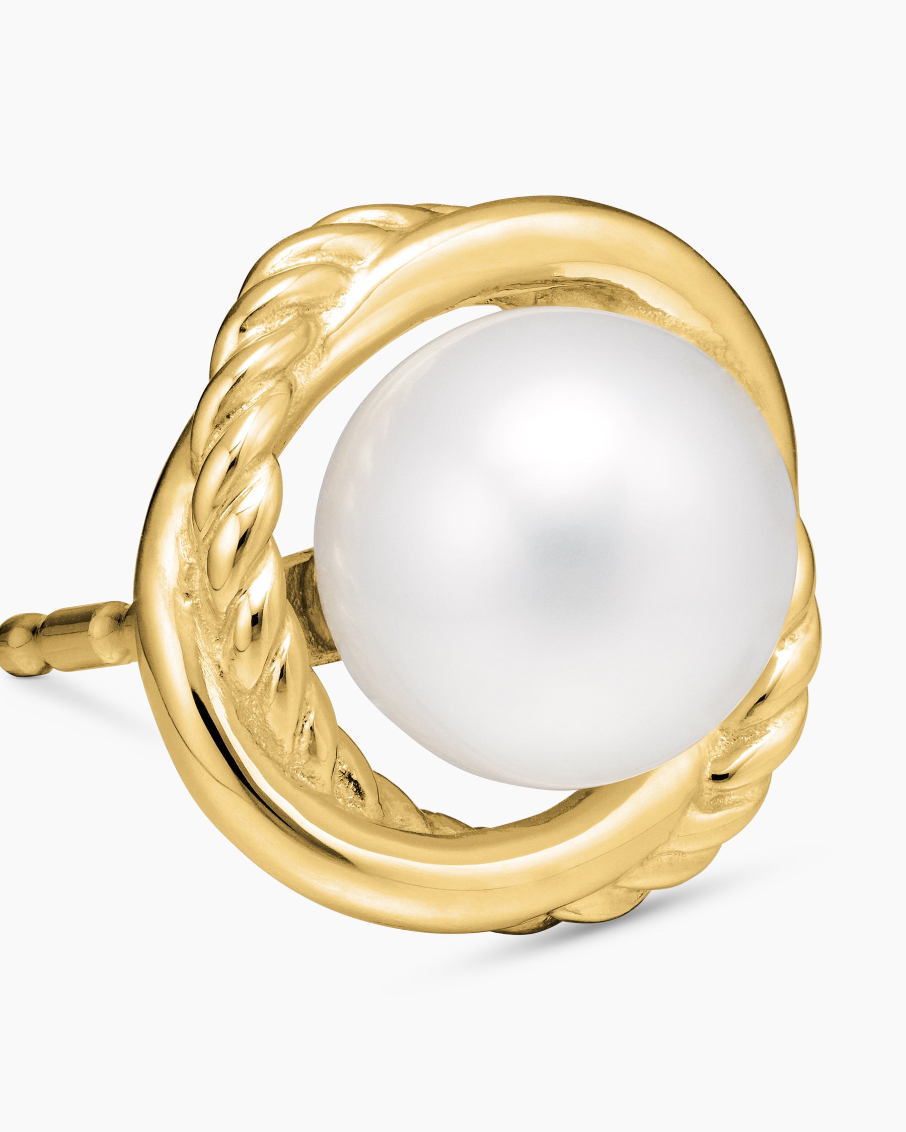 Crossover Infinity Pearl Stud Earrings in 18K Yellow Gold with Pearls, 10mm - Image 4