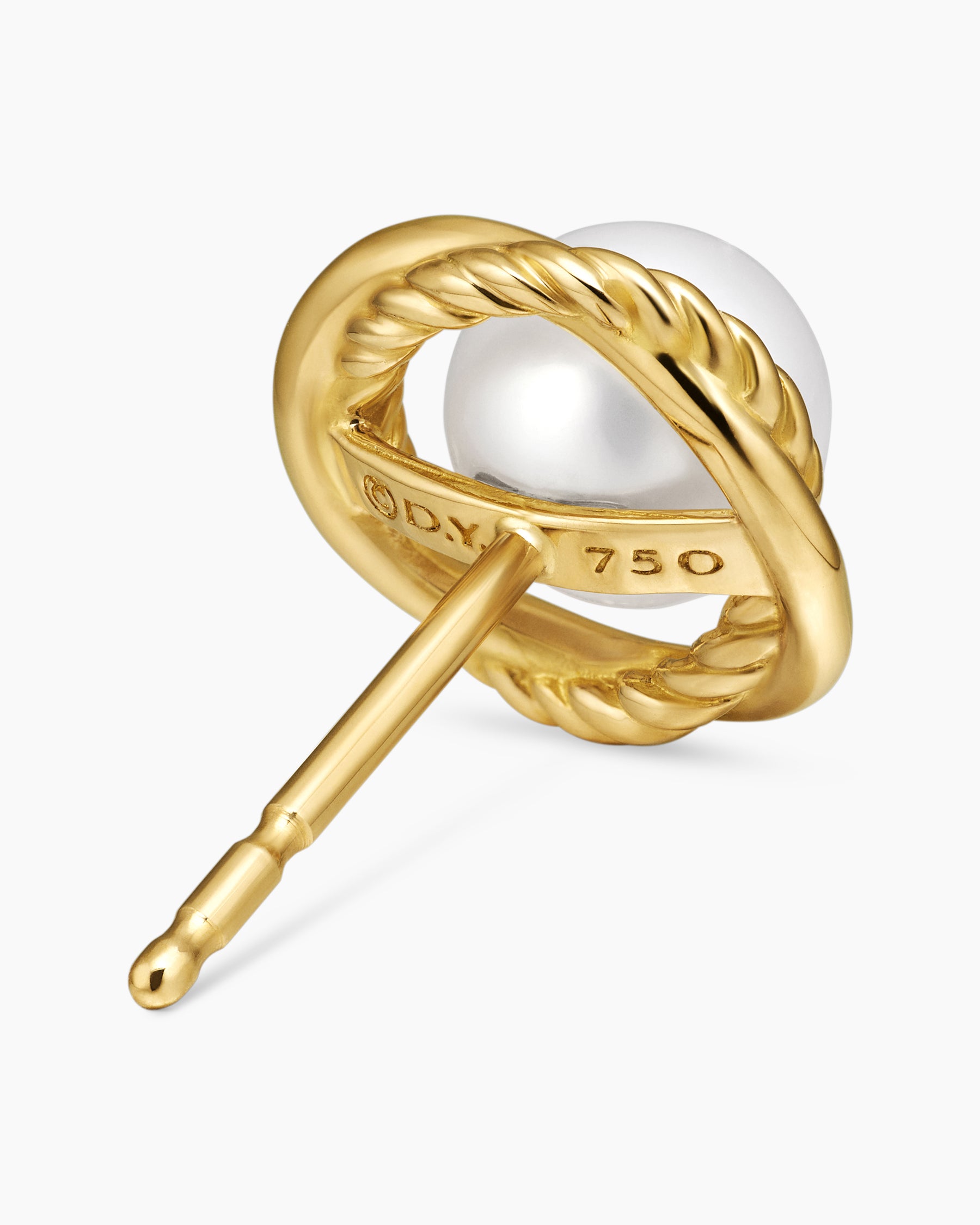 Crossover Infinity Pearl Stud Earrings in 18K Yellow Gold with Pearls, 10mm - Image 5