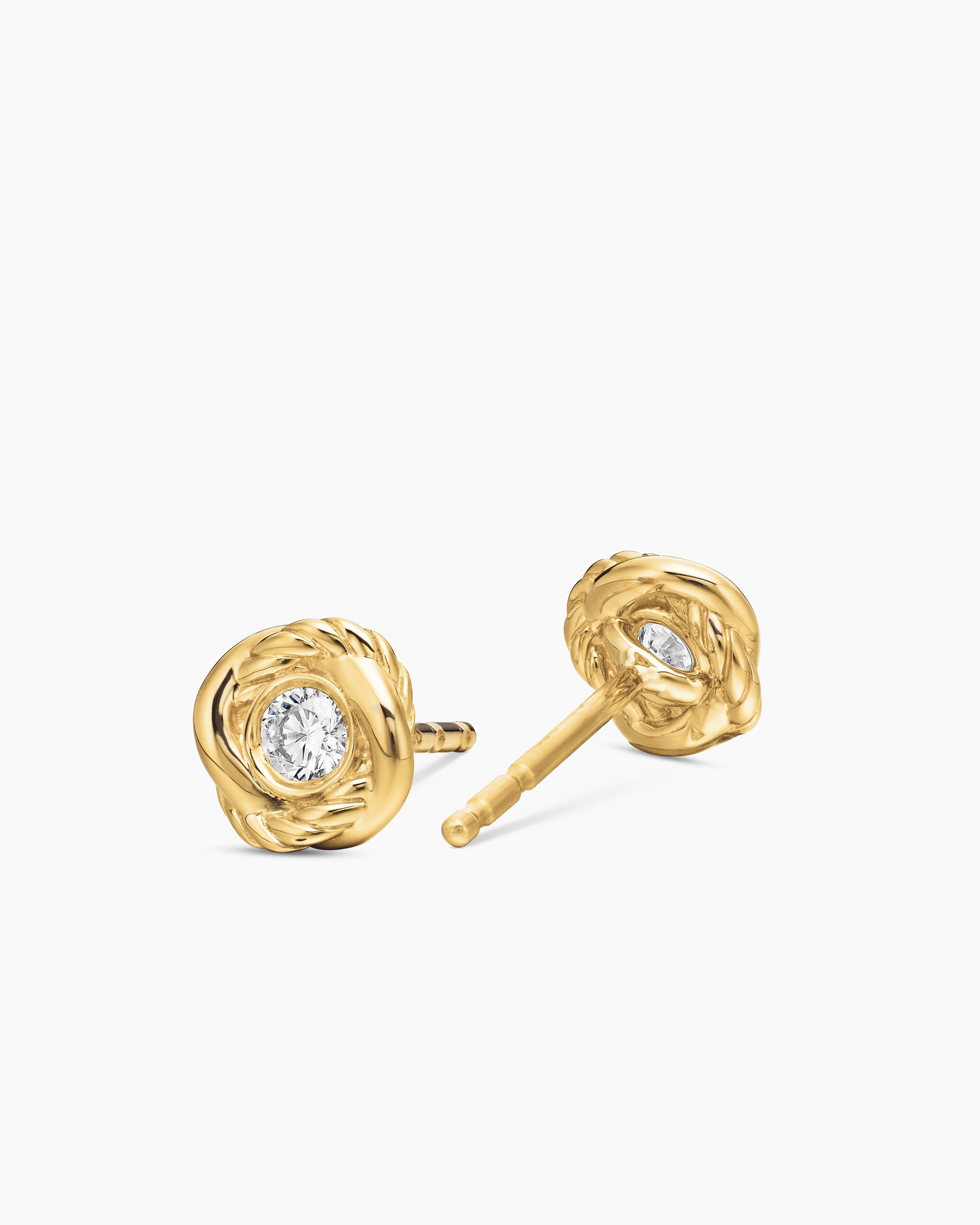 Infinity Stud Earrings in 18K Yellow Gold with Diamonds, 6.8mm - Image 3