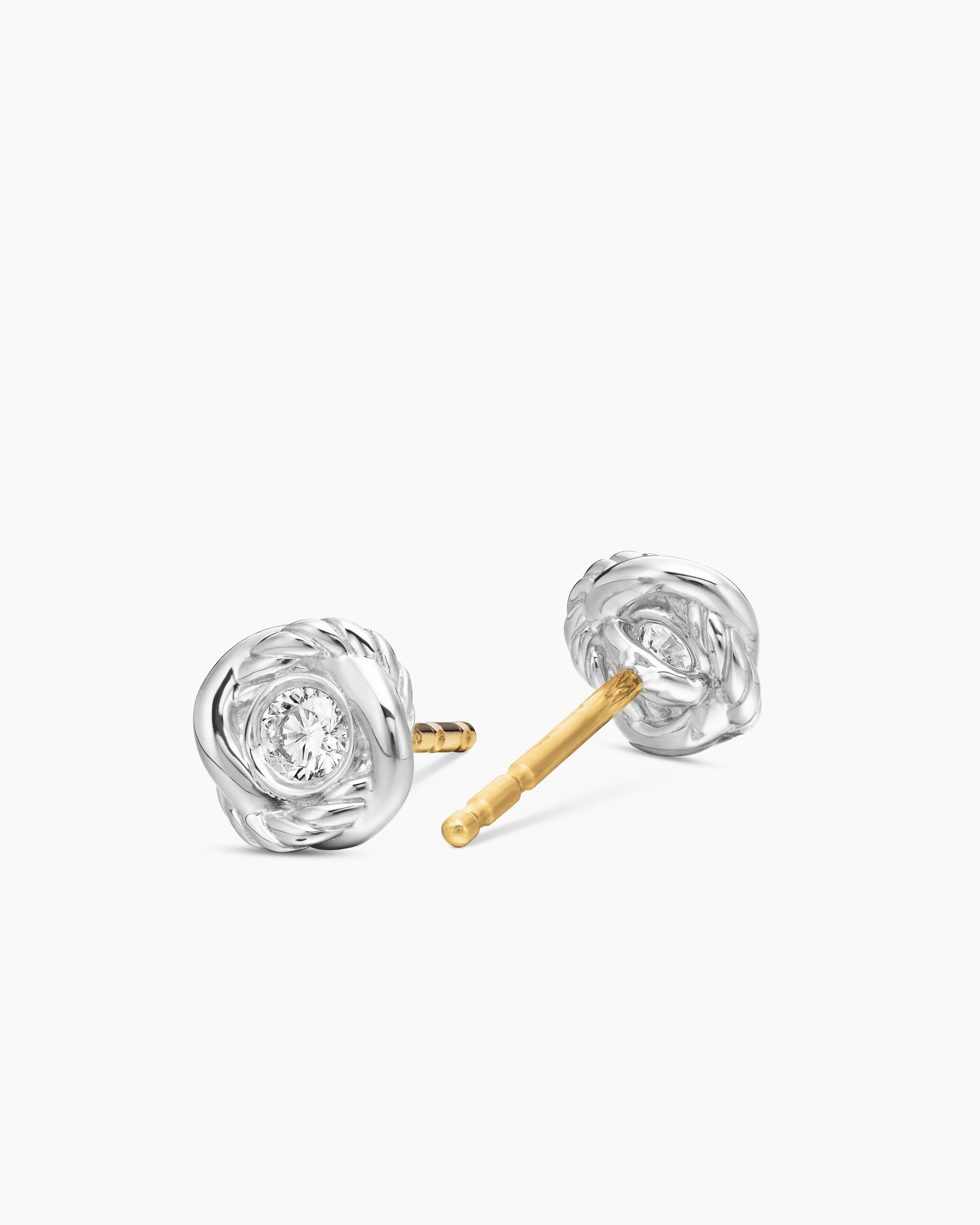 Infinity Stud Earrings in Sterling Silver with Diamonds, 6.8mm - Image 3