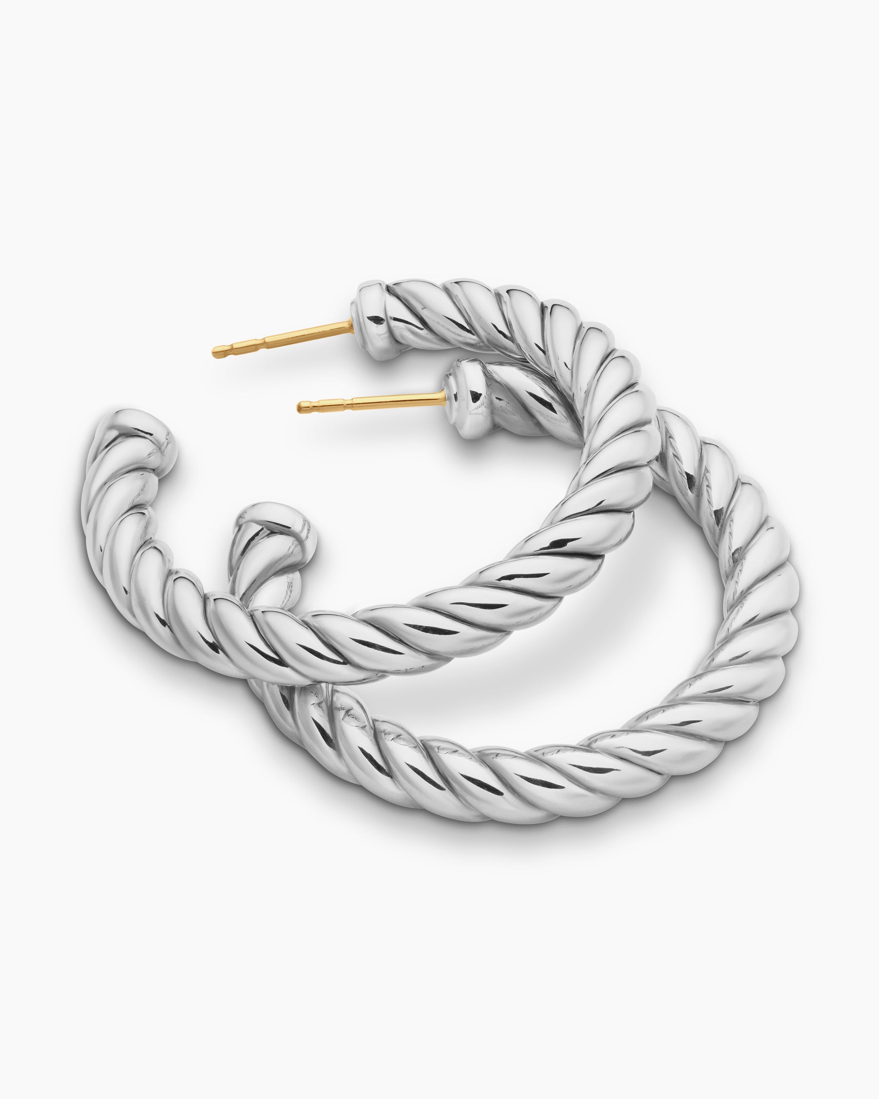 Sculpted Cable Hoop Earrings in Sterling Silver, 40mm - Image 4