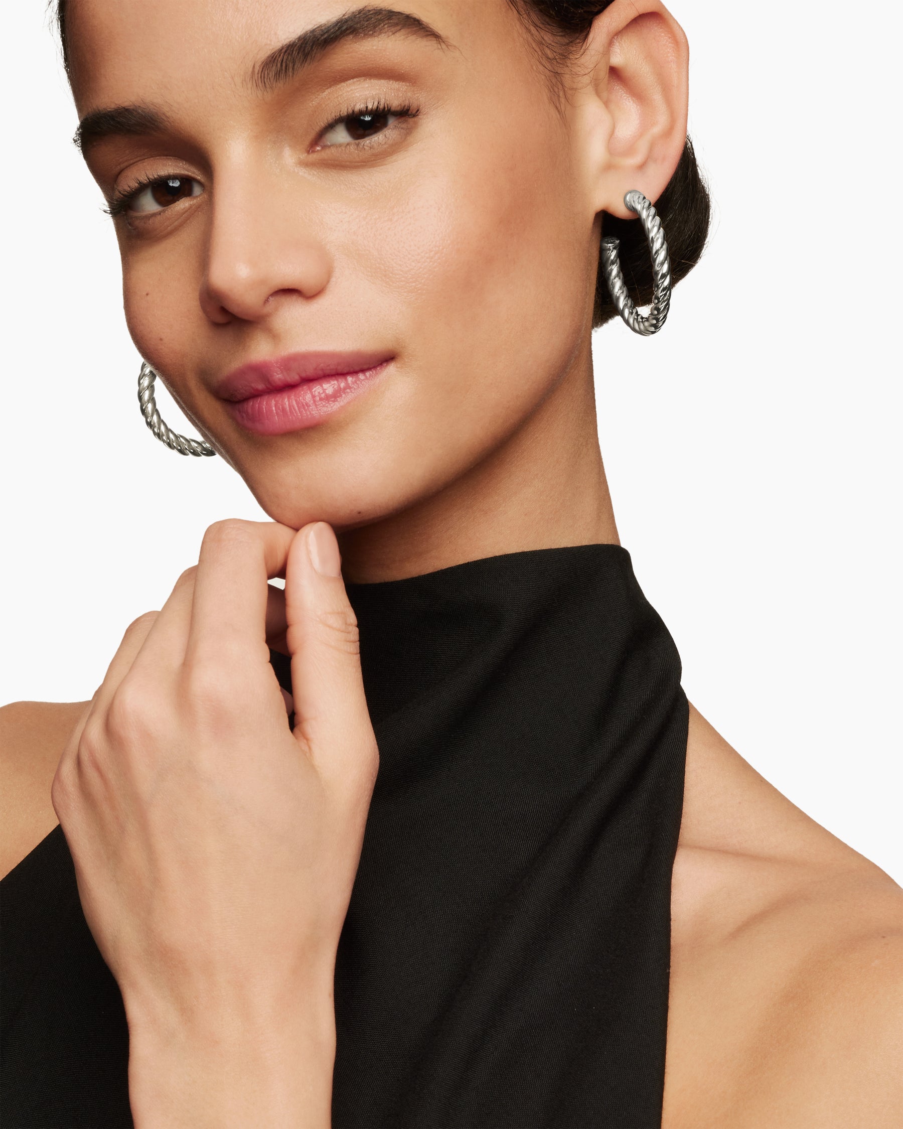 Alternative view of Sculpted Cable Hoop Earrings in Sterling Silver, 40mm