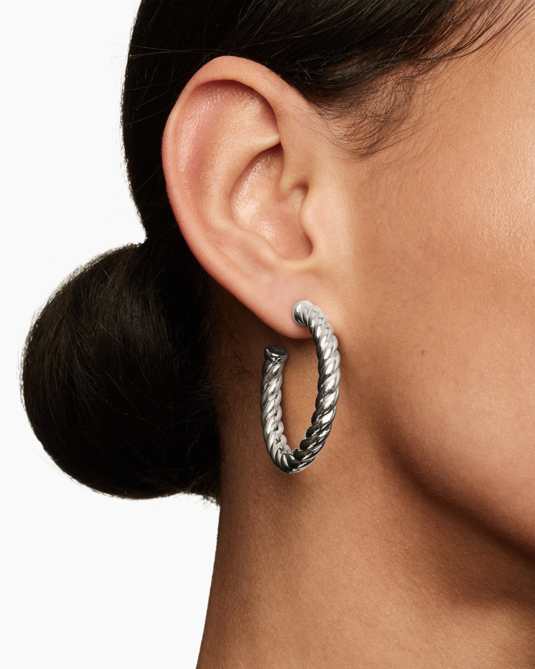 Sculpted Cable Hoop Earrings in Sterling Silver, 40mm - Image 6