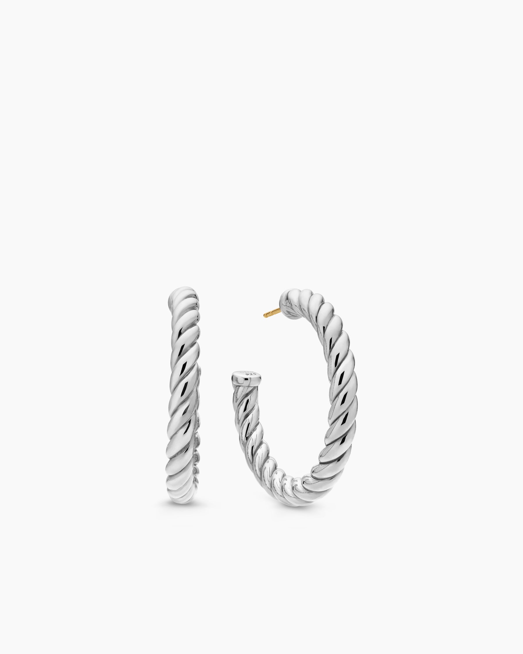 Sculpted Cable Hoop Earrings in Sterling Silver, 40mm