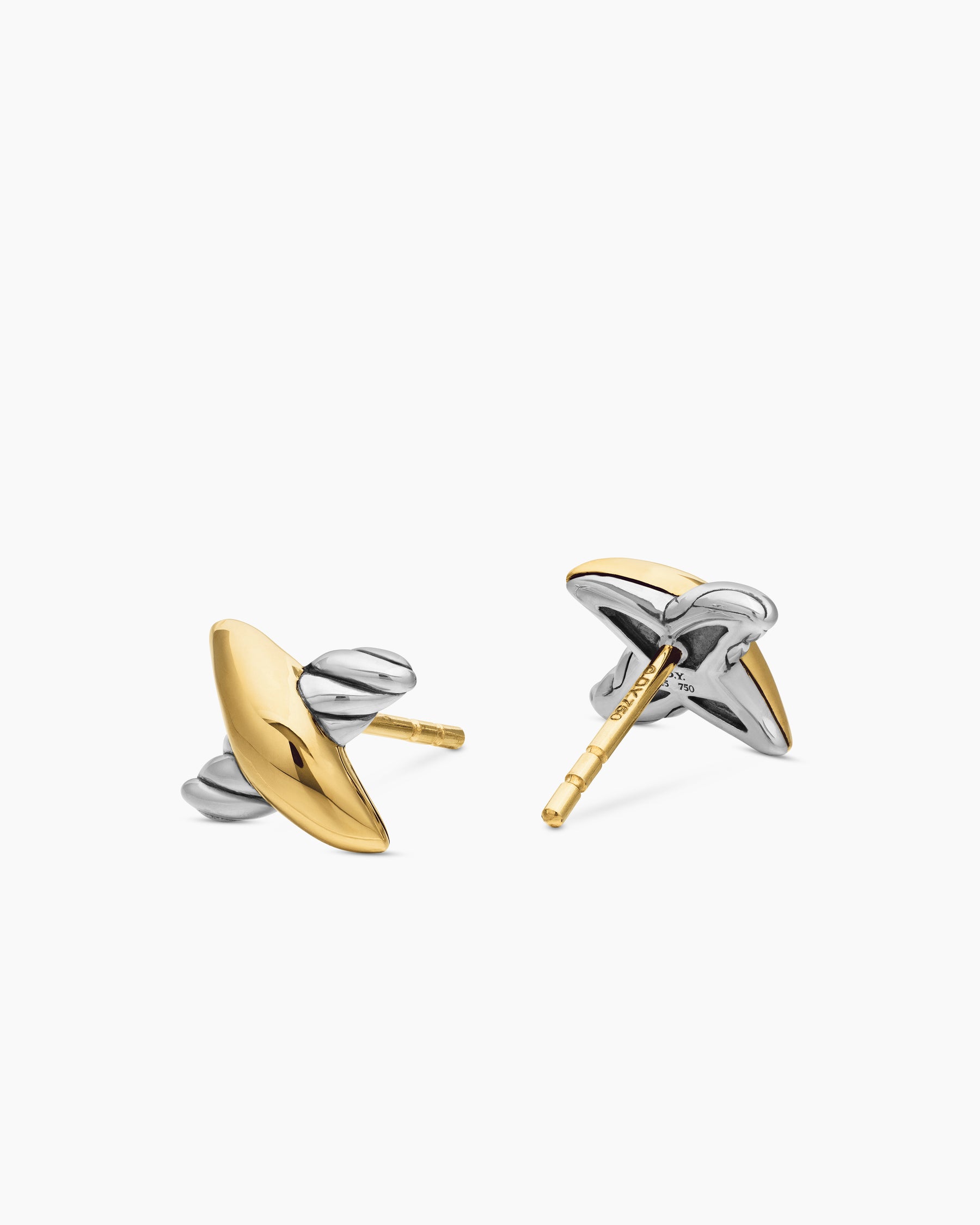 Petite X Stud Earrings in Sterling Silver with 18K Yellow Gold, 7.5mm - Image 3