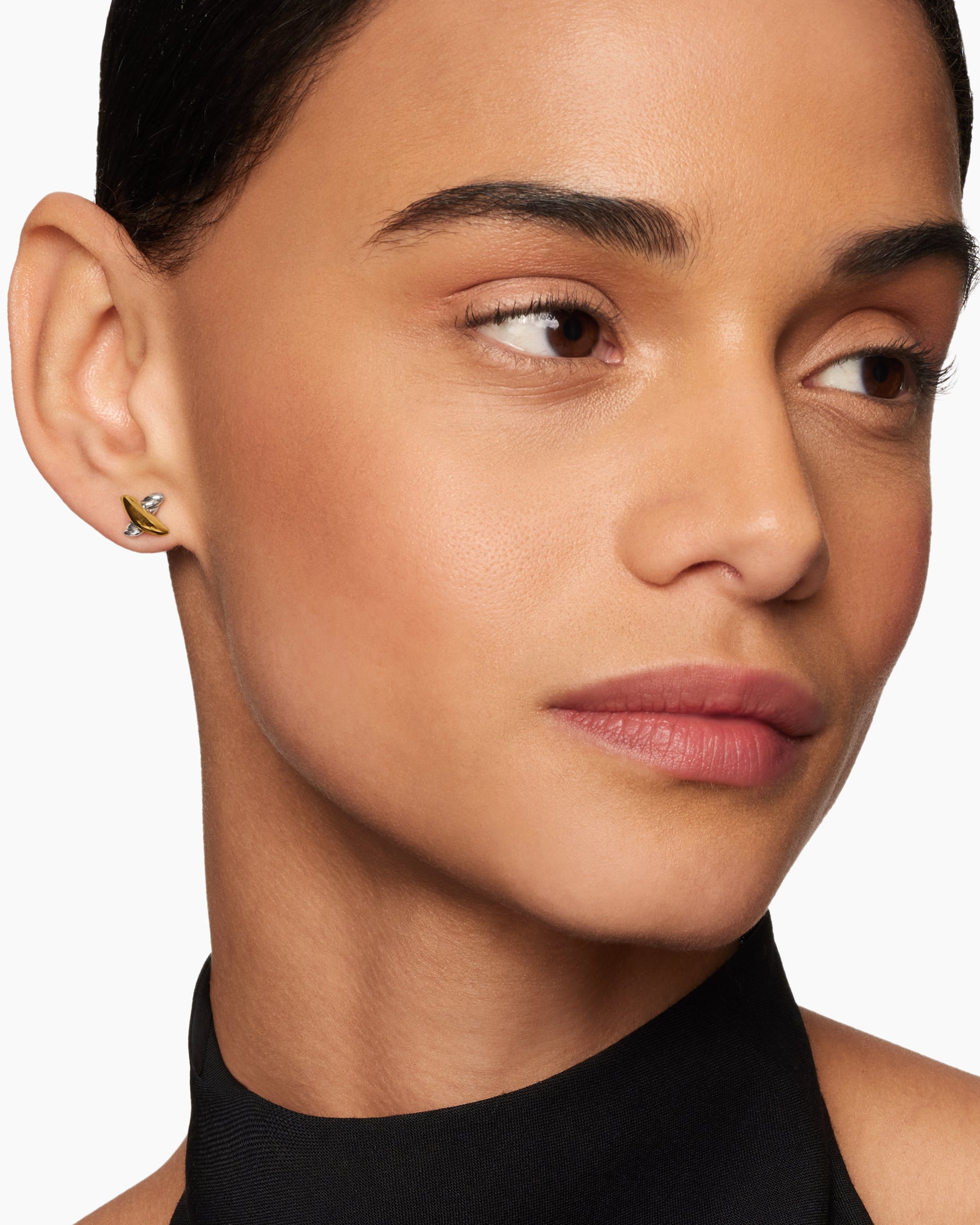 Alternative view of Petite X Stud Earrings in Sterling Silver with 18K Yellow Gold, 7.5mm