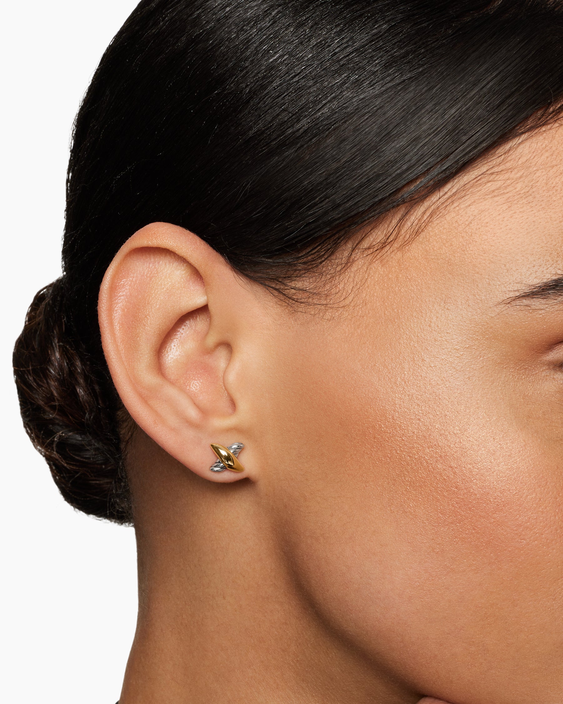 Petite X Stud Earrings in Sterling Silver with 18K Yellow Gold, 7.5mm - Image 6