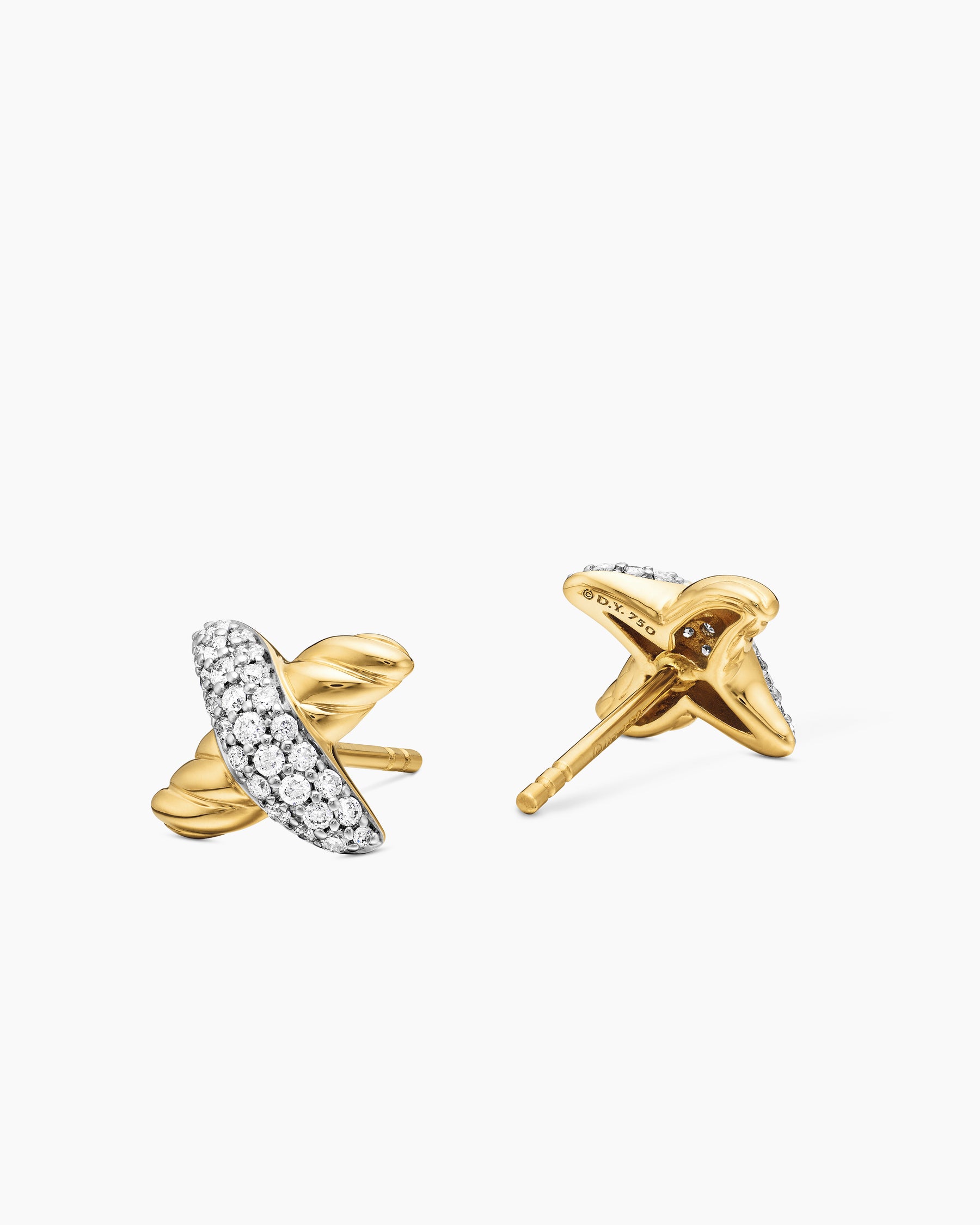 Petite X Stud Earrings in 18K Yellow Gold with Diamonds, 8.4mm - Image 3