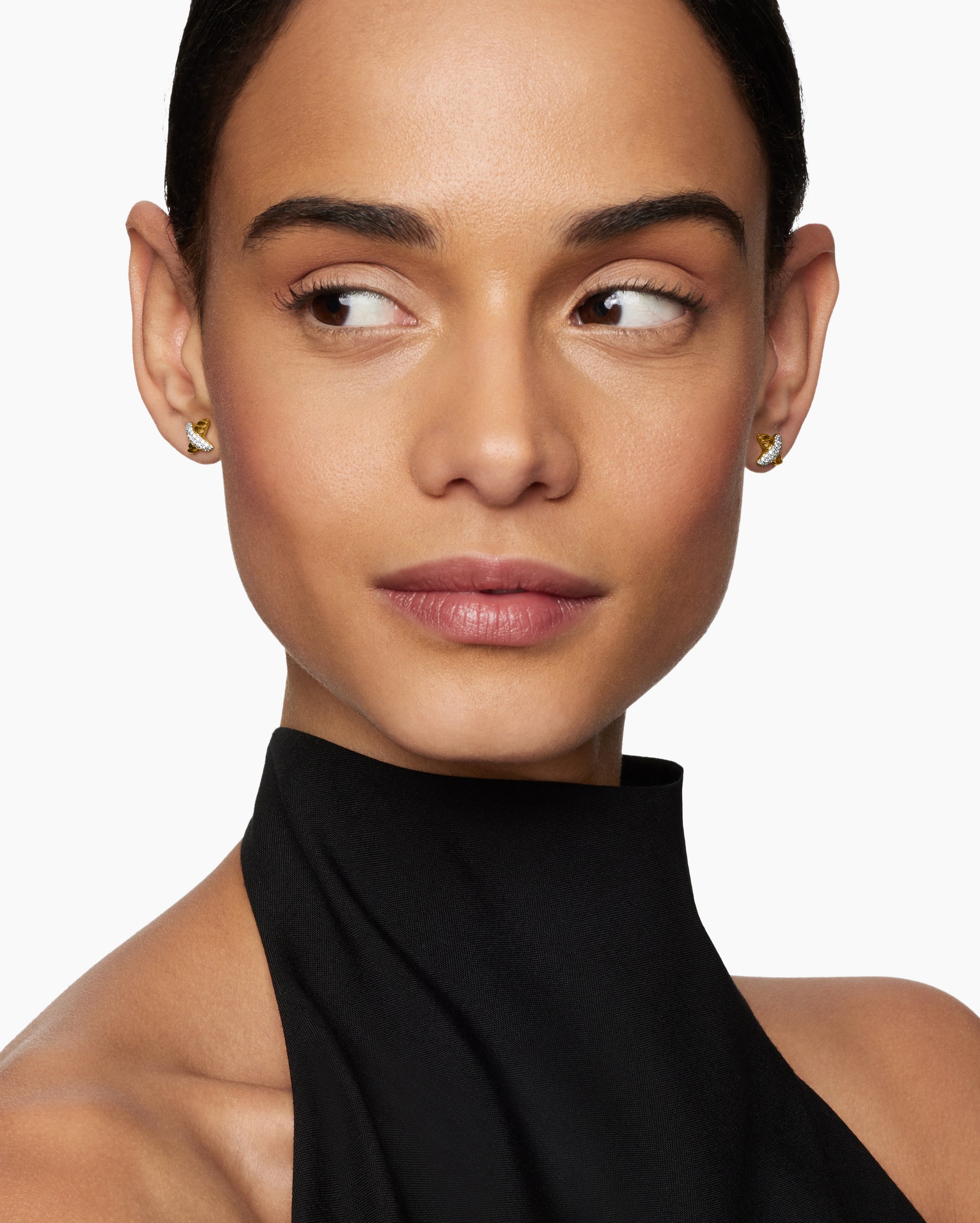 Alternative view of Petite X Stud Earrings in 18K Yellow Gold with Diamonds, 8.4mm