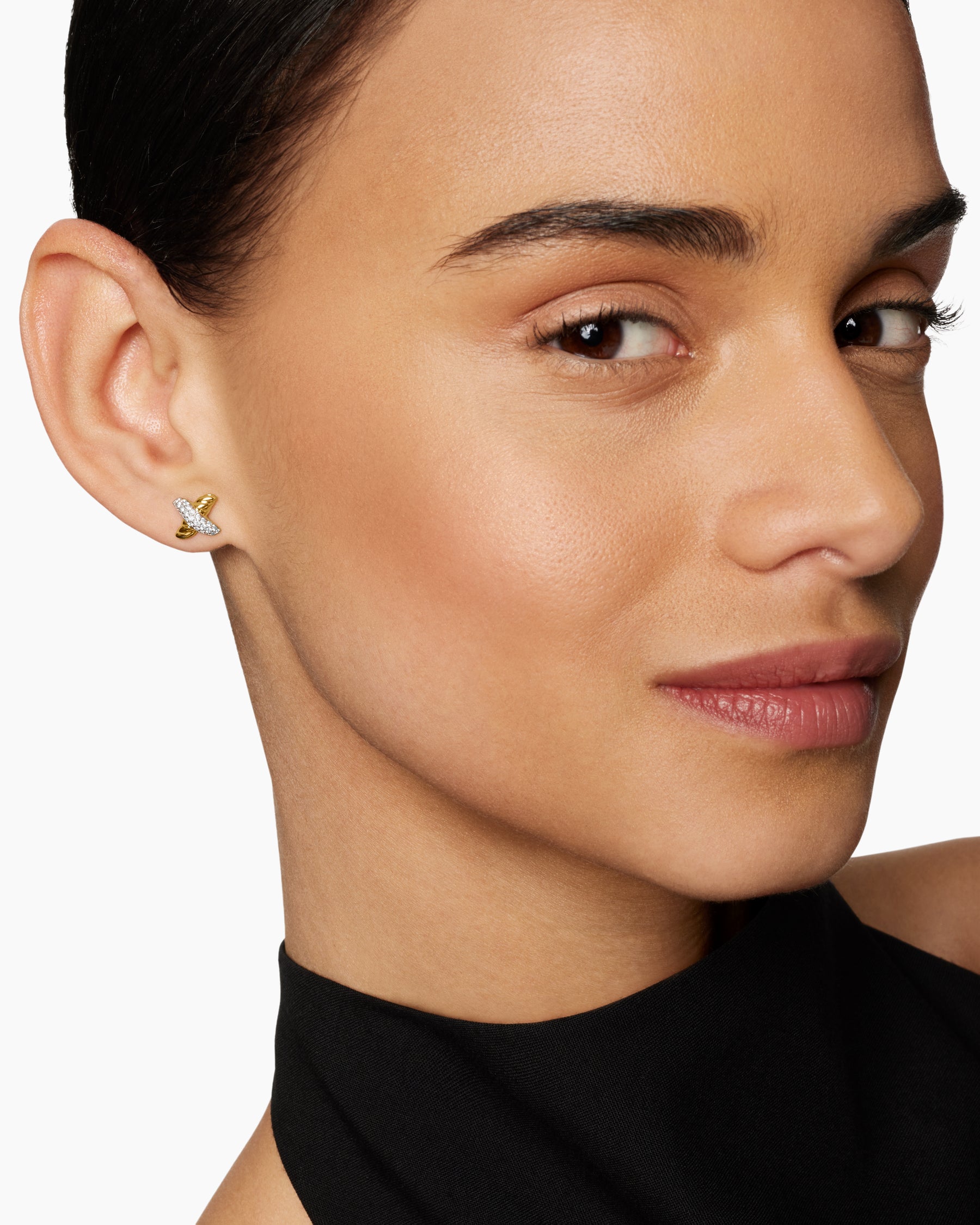 Petite X Stud Earrings in 18K Yellow Gold with Diamonds, 8.4mm - Image 6