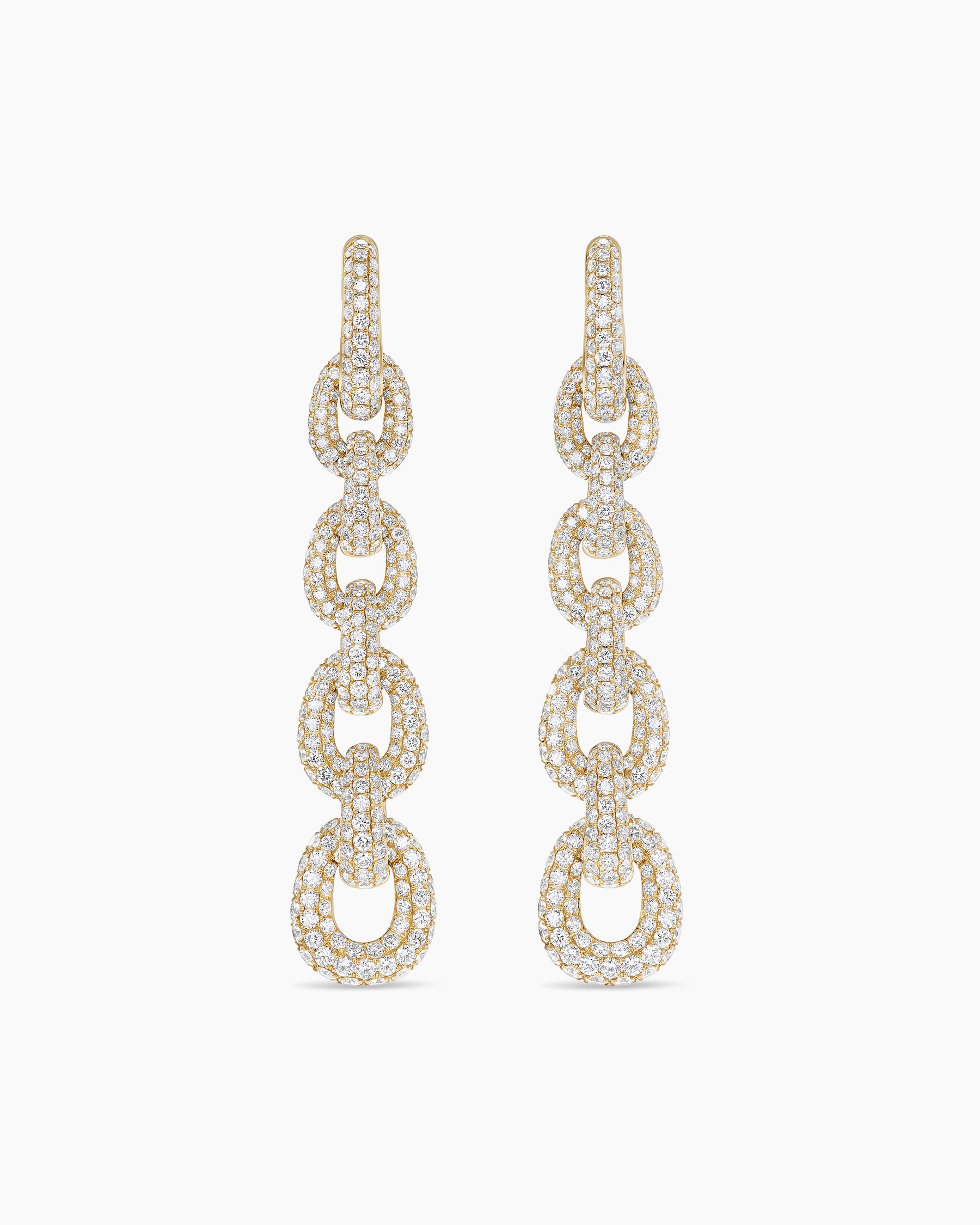 Pavé Link Chain Drop Earrings in Yellow Gold with Diamonds