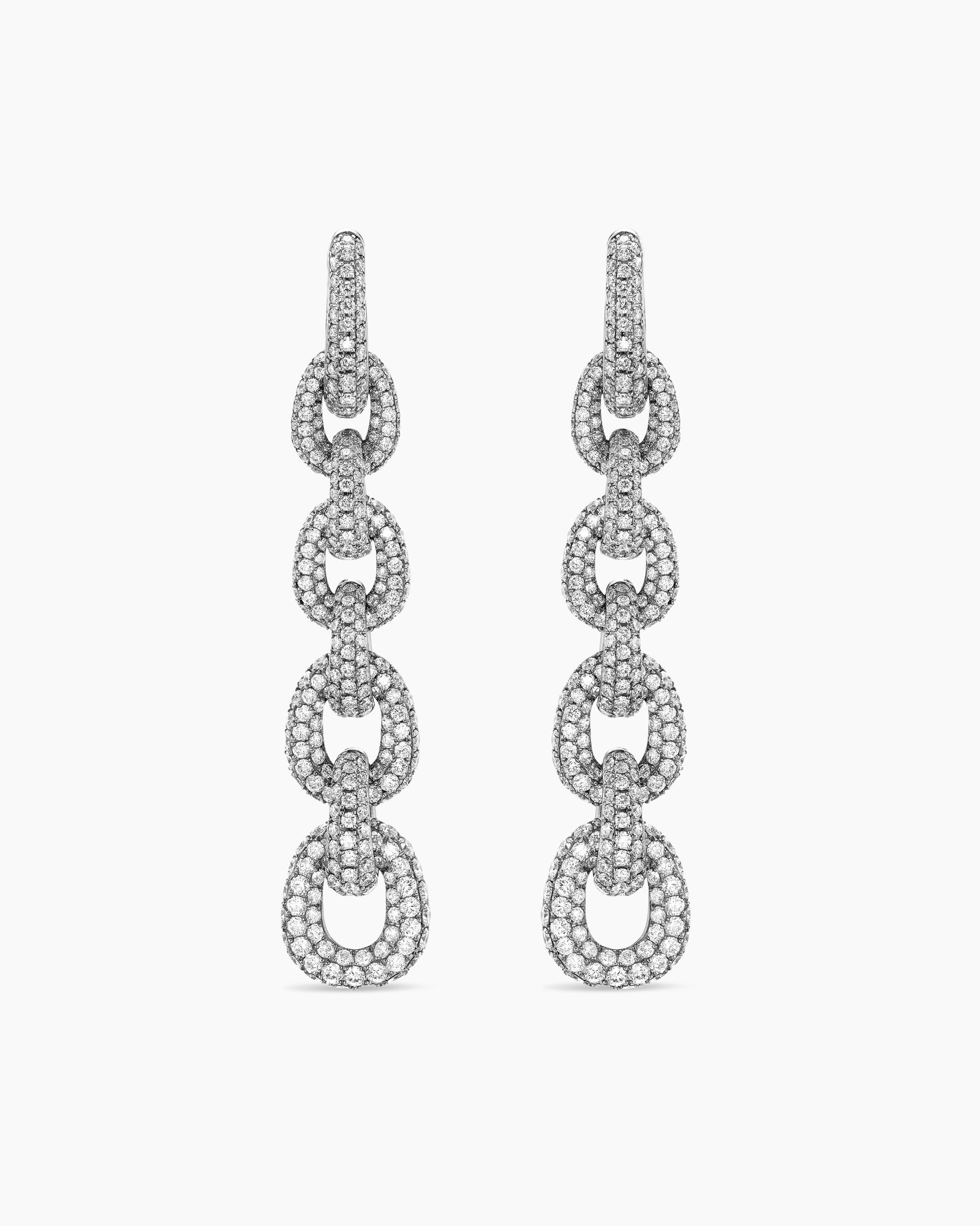 Pavé Link Chain Drop Earrings in White Gold with Diamonds