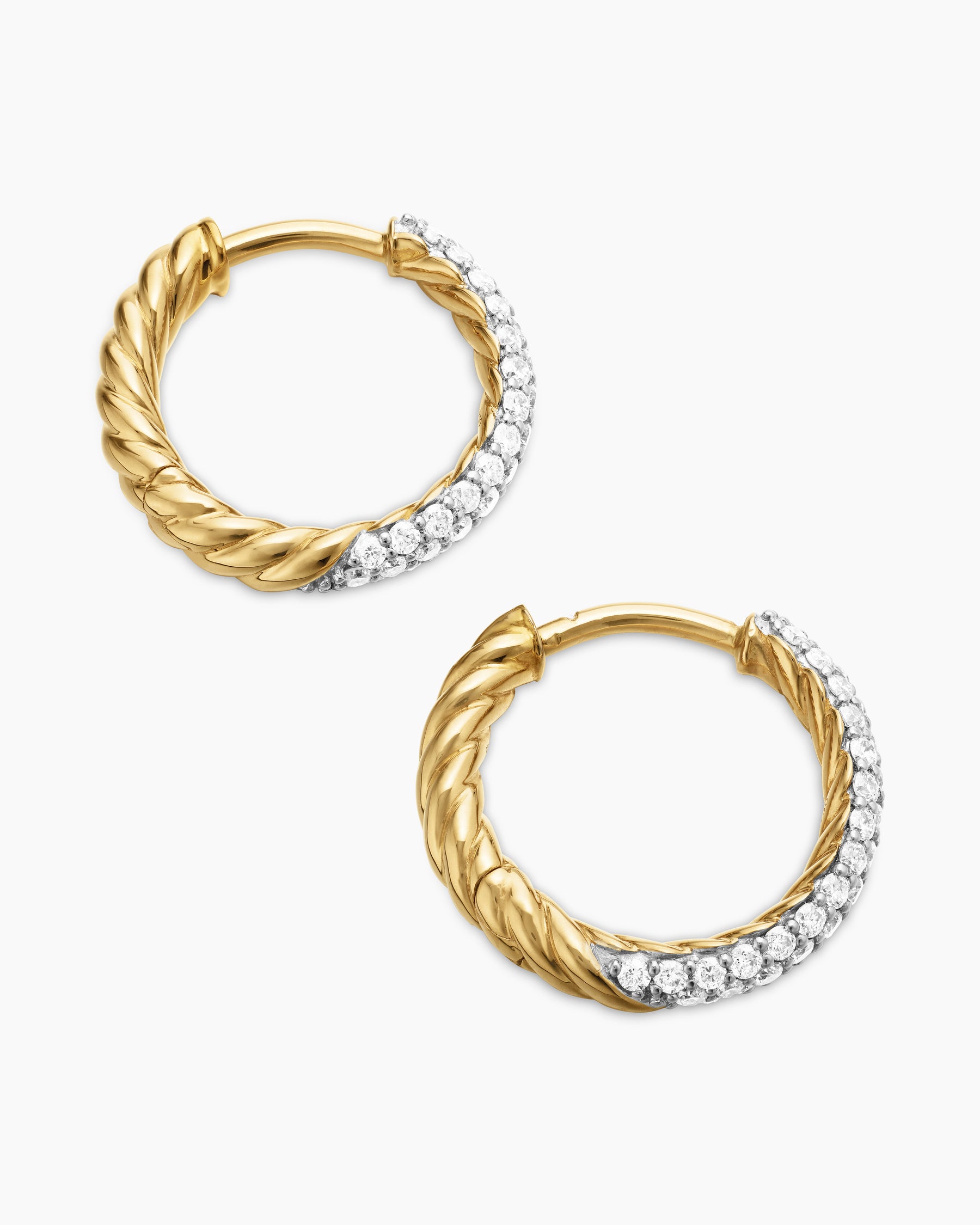 Petite Pavé Huggie Hoop Earrings in 18K Yellow Gold with Diamonds, 14mm - Image 4