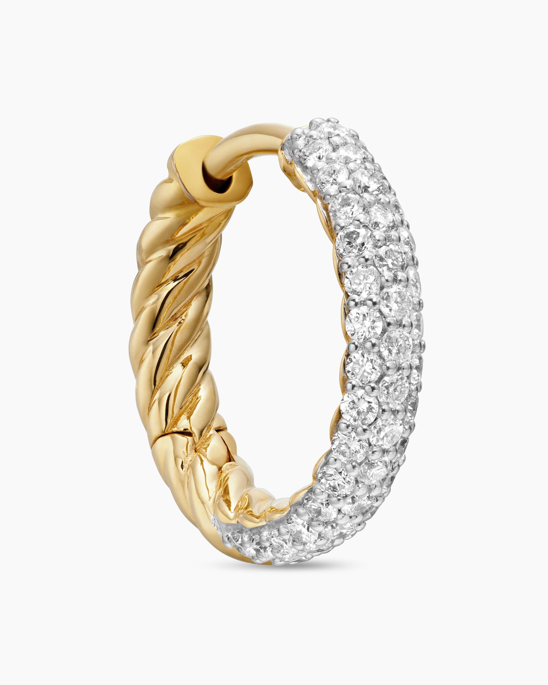 Petite Pavé Huggie Hoop Earrings in 18K Yellow Gold with Diamonds, 14mm - Image 5