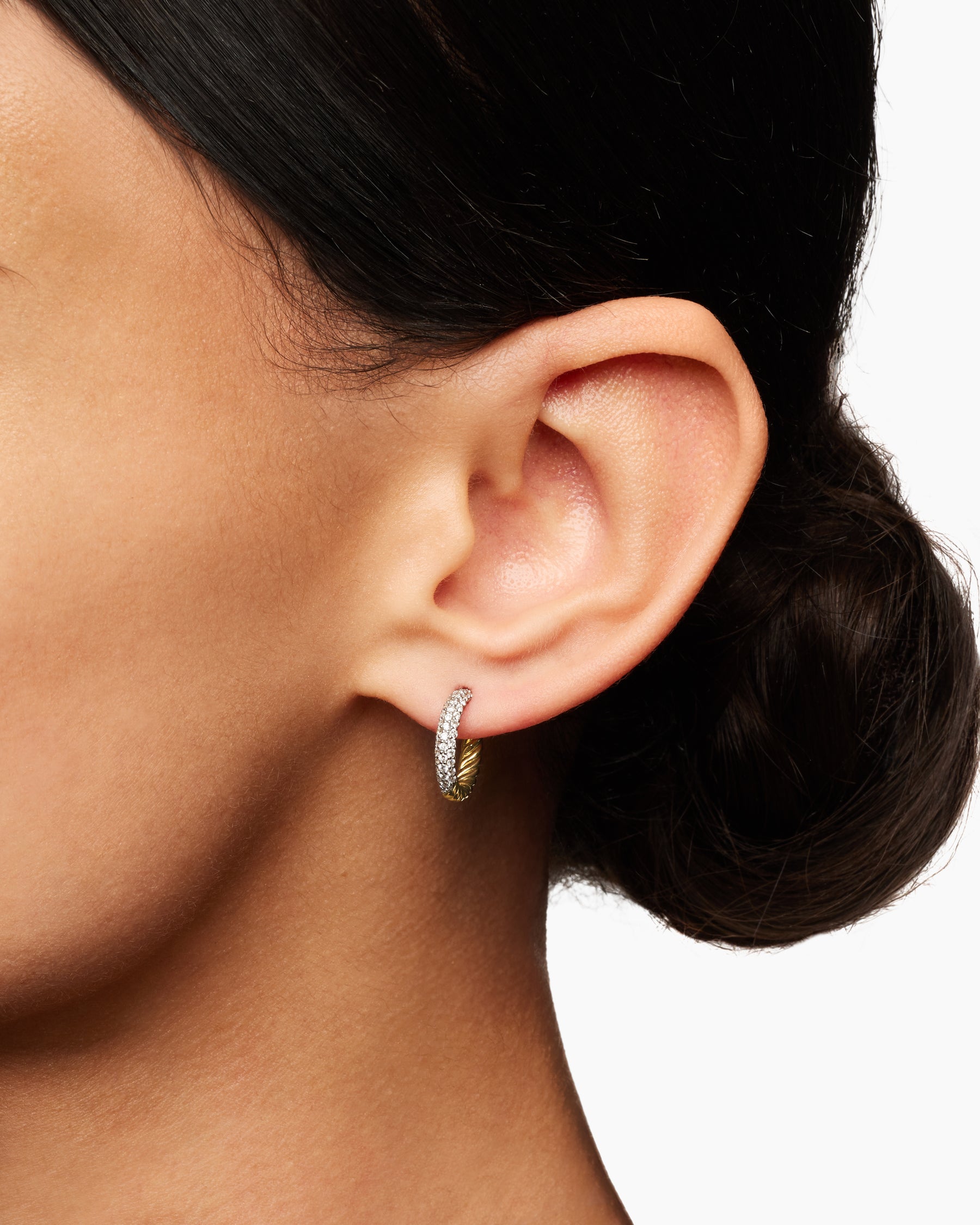 Petite Pavé Huggie Hoop Earrings in 18K Yellow Gold with Diamonds, 14mm - Image 6