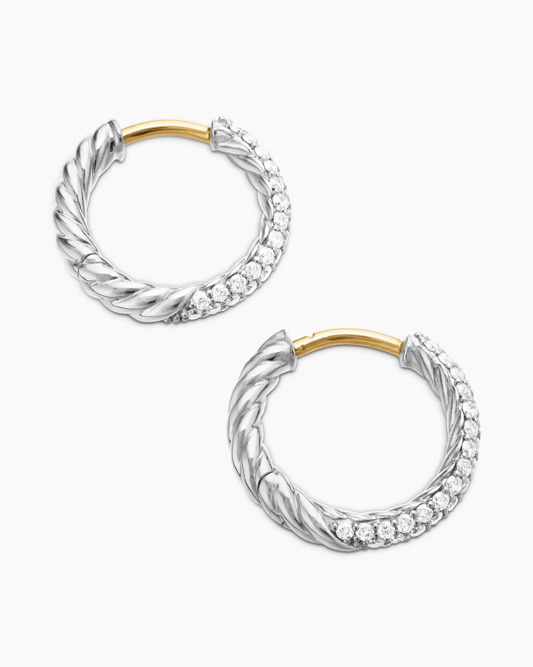 Petite Pavé Huggie Hoop Earrings in Sterling Silver with Diamonds, 14mm - Image 4