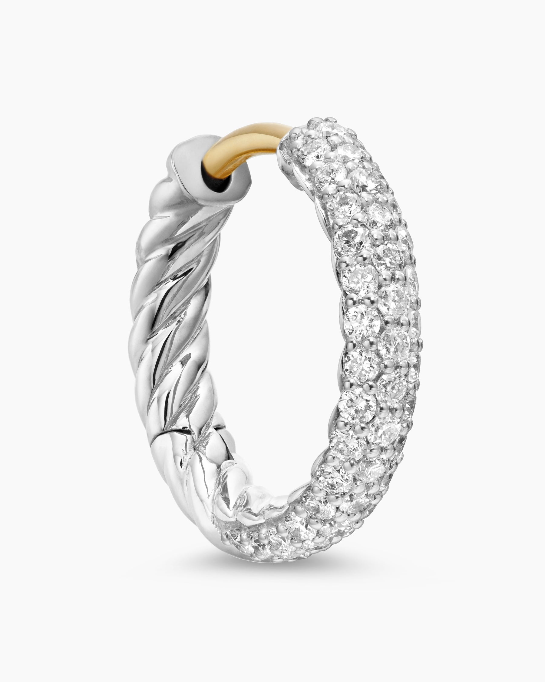 Petite Pavé Huggie Hoop Earrings in Sterling Silver with Diamonds, 14mm - Image 5
